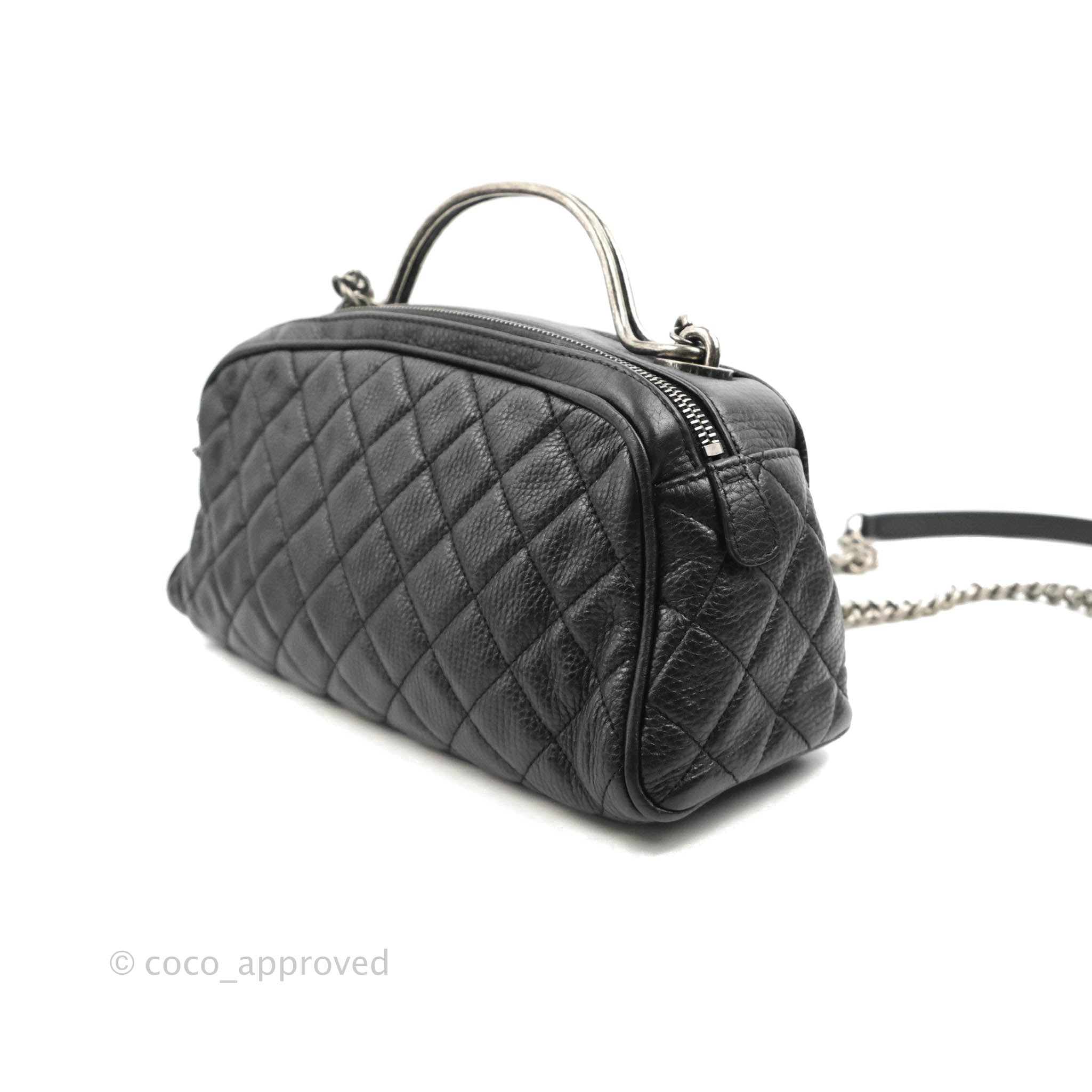Chanel Quilted Airline Bowling Bag with Handle Black Calfskin Rutheniu –  Coco Approved Studio