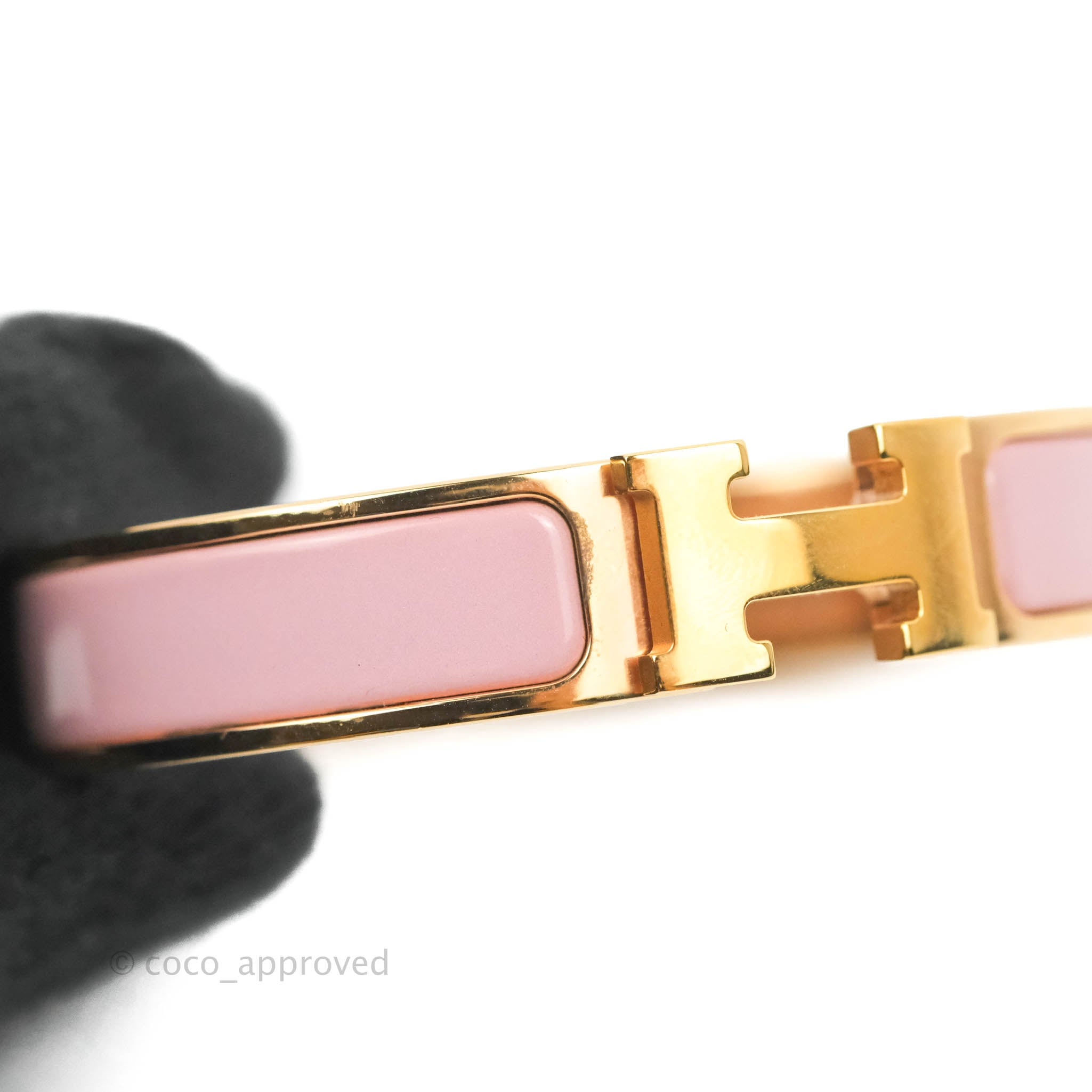 Hermes Narrow Clic H Bracelet (Rose Dragee/Yellow Gold Plated) - PM
