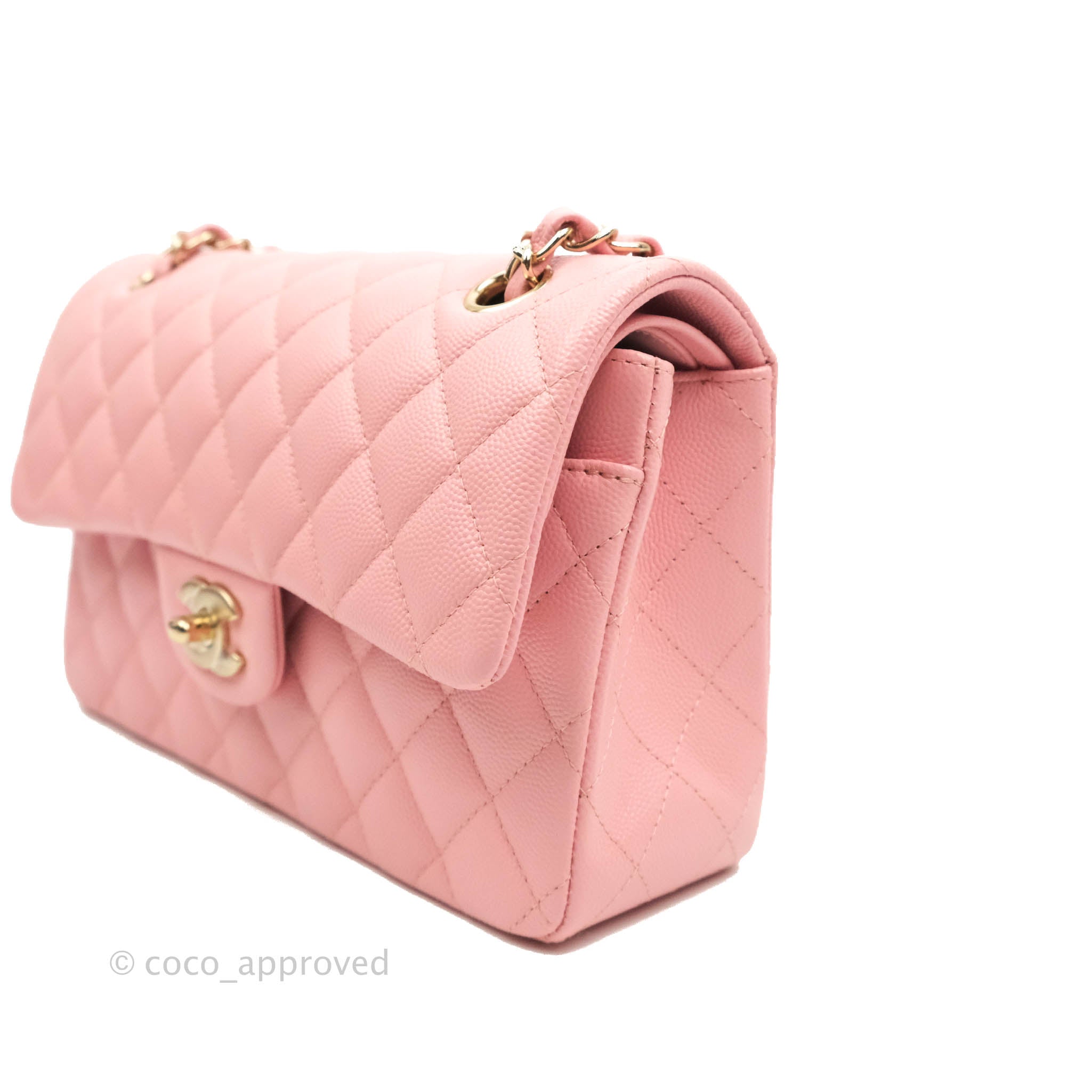Pink Quilted Caviar Small Classic Double Flap Gold Hardware, 2022