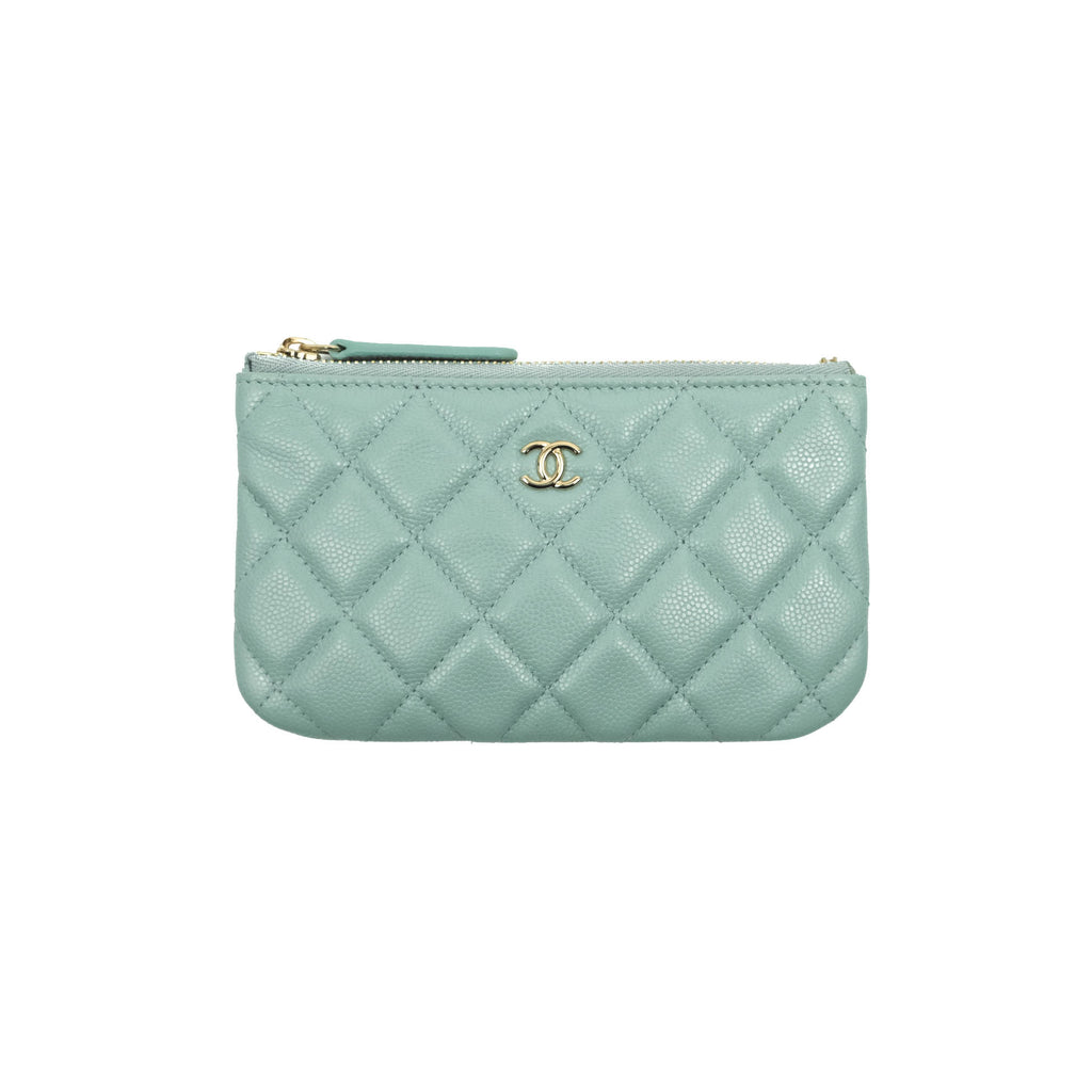 Chanel Mini Quilted O Case Tiffany Blue Caviar Gold Hardware
