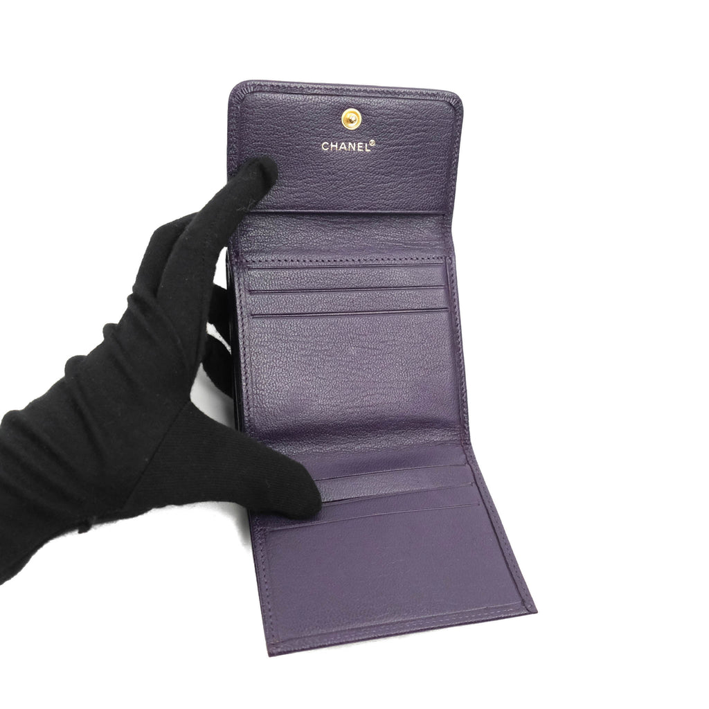 Chanel Vintage CC Tri-fold Short Wallet Purple Gold Hardware