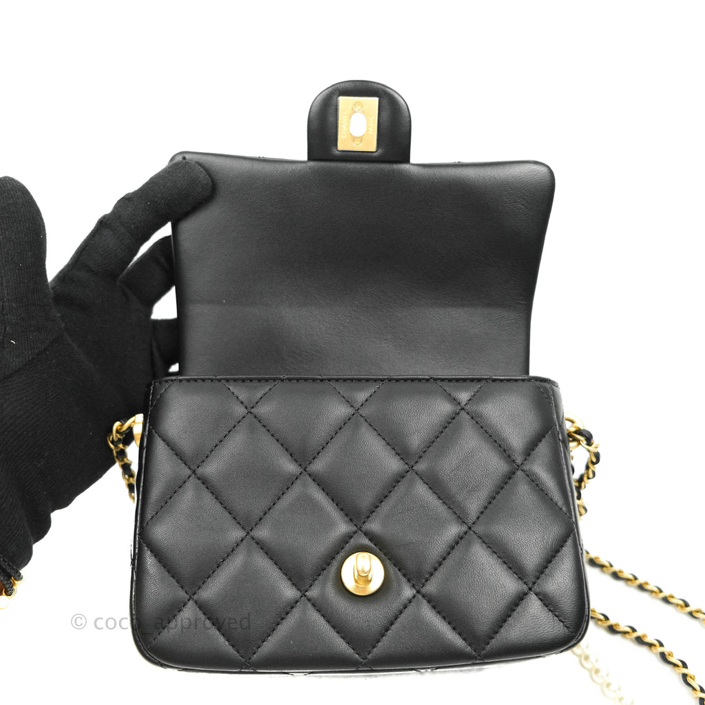 Chanel Quilted My Perfect Mini With Pearl Black Lambskin Gold Hardware