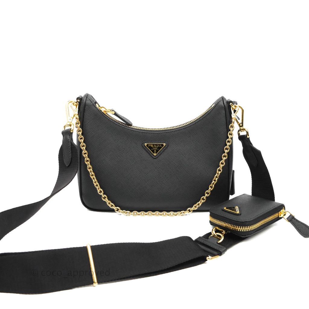 Prada Re-Edition 2005 Black Saffiano Leather Bag Gold Hardware
