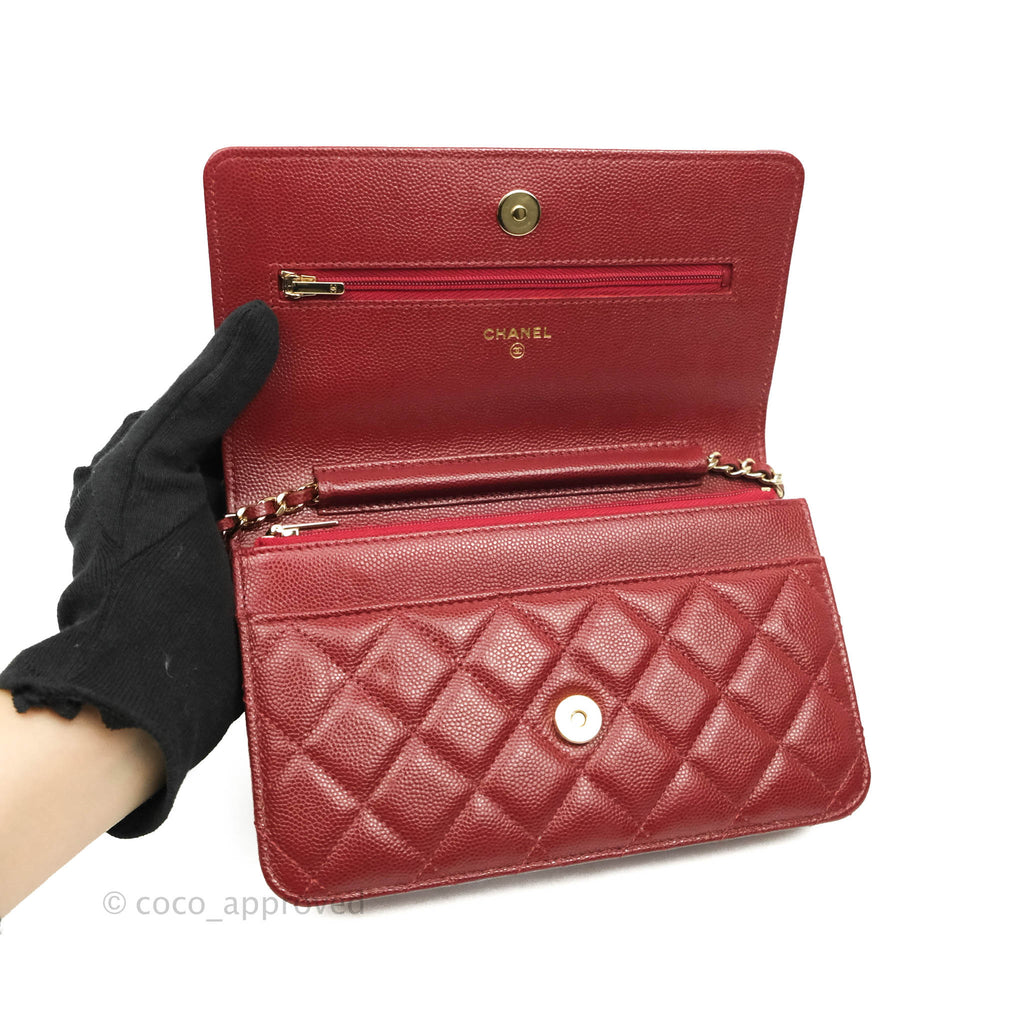 Chanel Quilted Wallet on Chain WOC Burgundy Caviar Gold Hardware