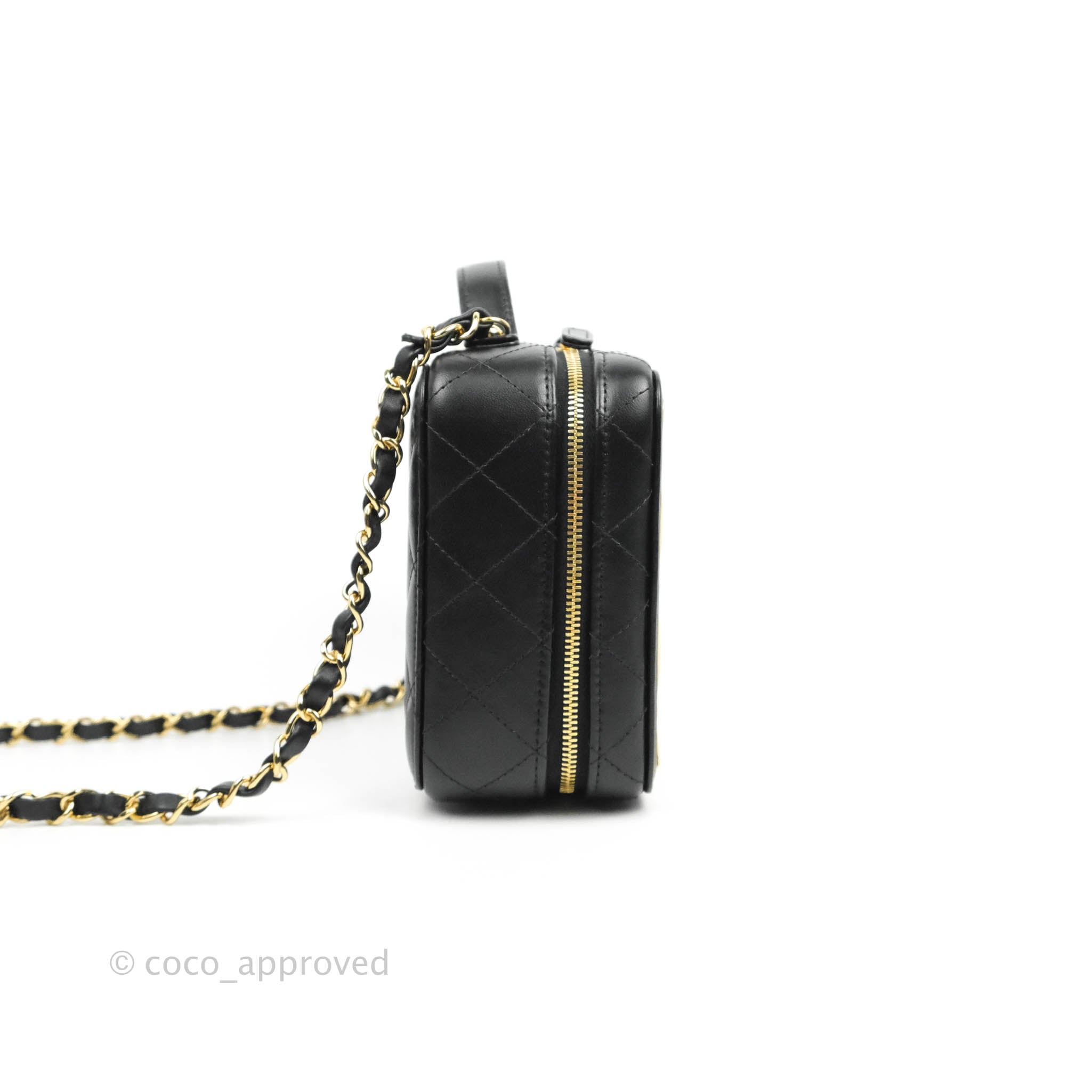 Chanel Gold Quilted Metal & Black Lambskin Mini Vanity Bag, myGemma, QA