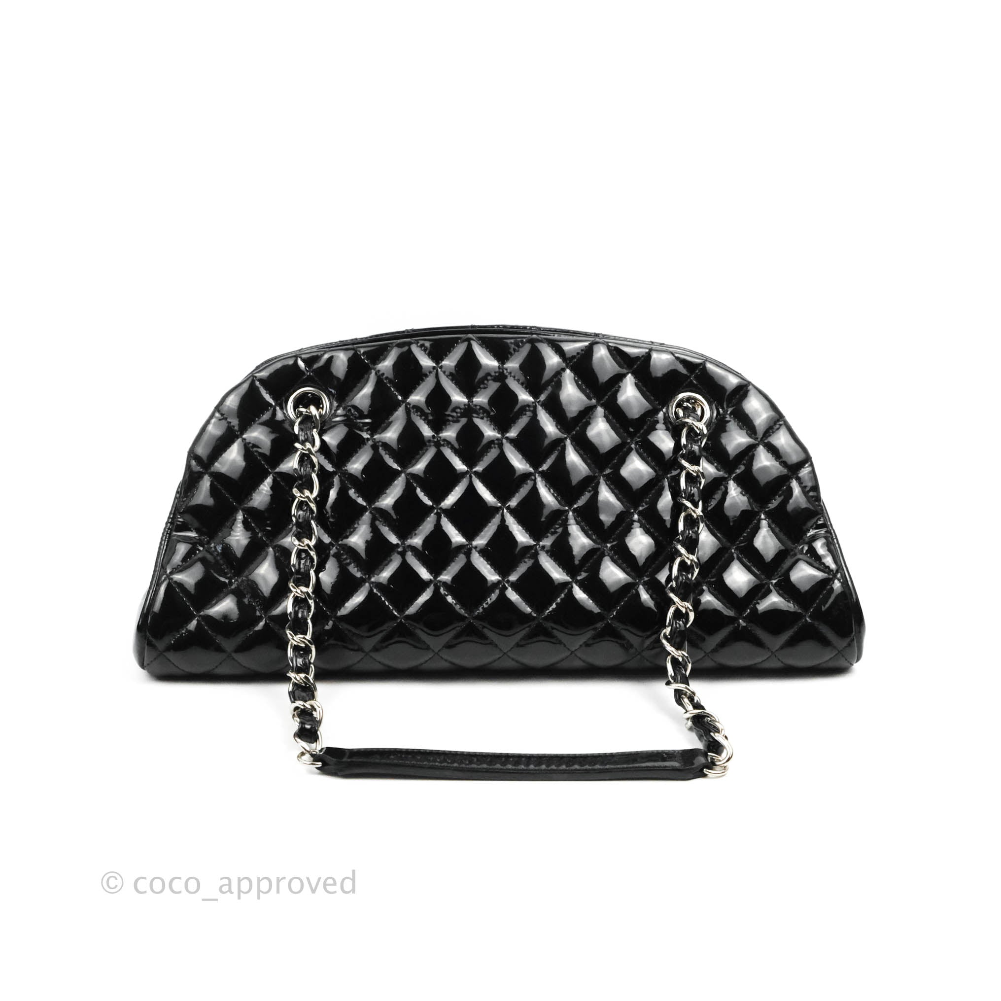 Chanel Mademoiselle Medium Bowling Black Patent Leather Silver Hardwar –  Coco Approved Studio