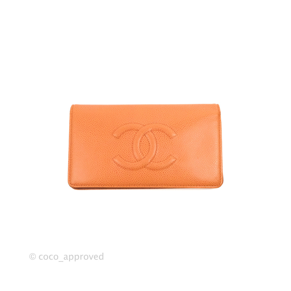 Chanel Leather Quilted Yen Wallet Orange Claire Grained Calfskin