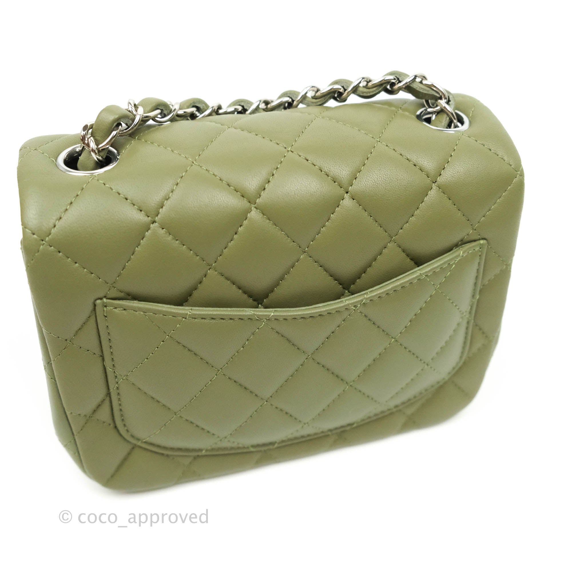 23p Green Lambskin Quilted 19 Flap Small Mixed / Reverse Hardware