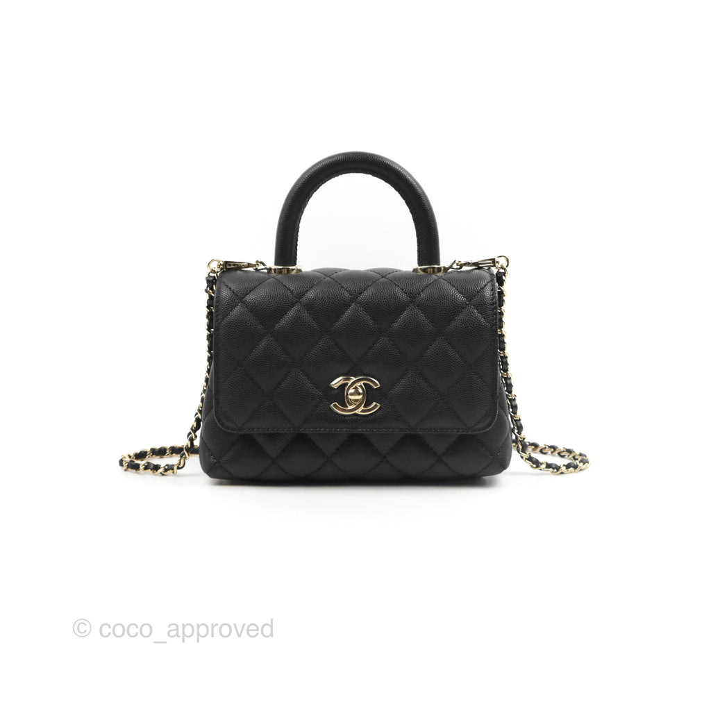 Chanel Mini Coco Handle Quilted Black Caviar Gold Hardware