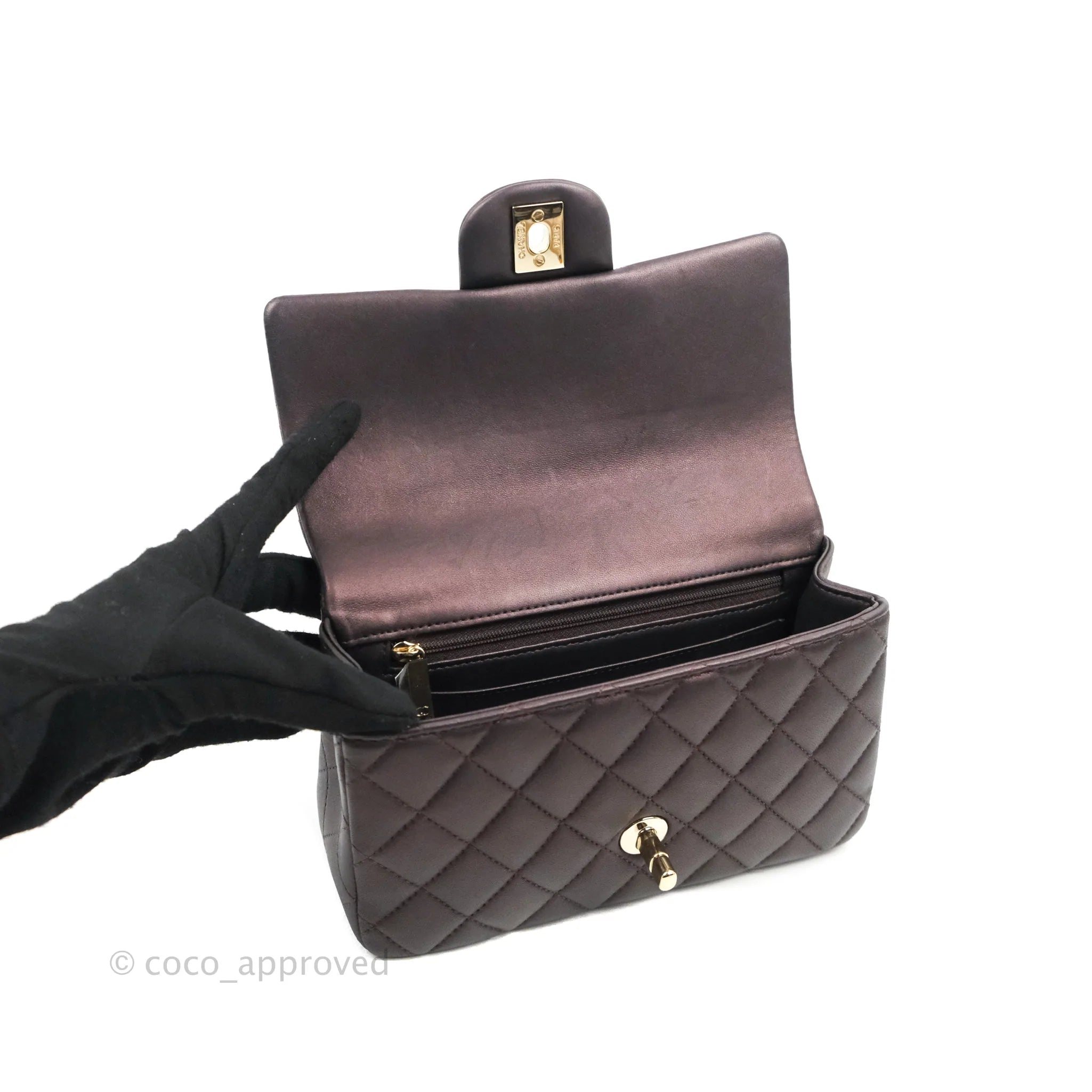 Chanel Top Handle Mini Rectangular Flap Bag Dark Purple Lambskin Gold – Coco  Approved Studio