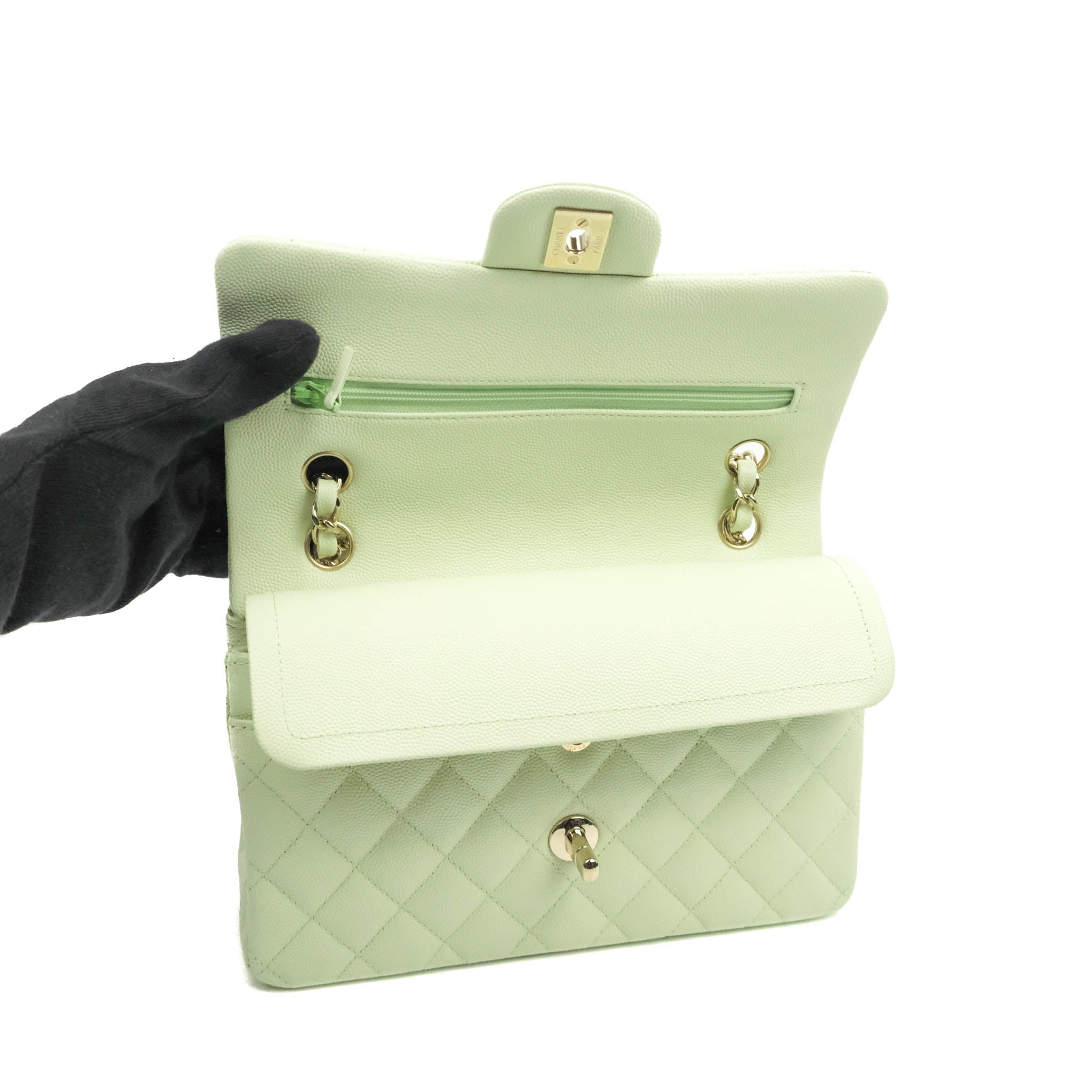 Chanel Lambskin Quilted Mini CC Pearl Crush Rectangular Flap Green  Nice  Bag