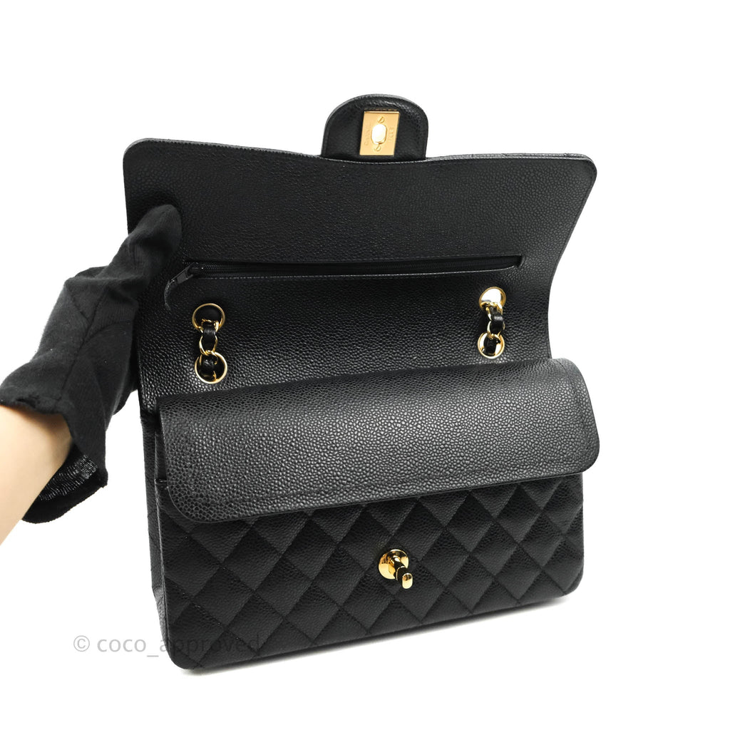 Chanel Classic M/L Medium Double Flap Black Caviar Gold Hardware