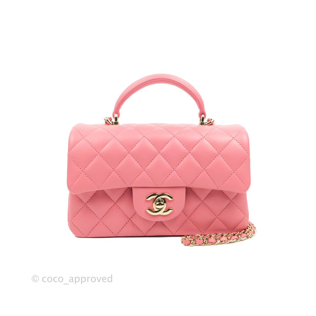 Chanel Top Handle Mini Rectangular Flap Bag Pink Lambskin Gold Hardware