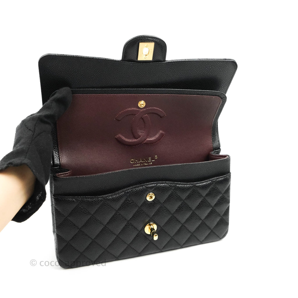 Chanel Classic M/L Medium Double Flap Black Caviar Gold Hardware
