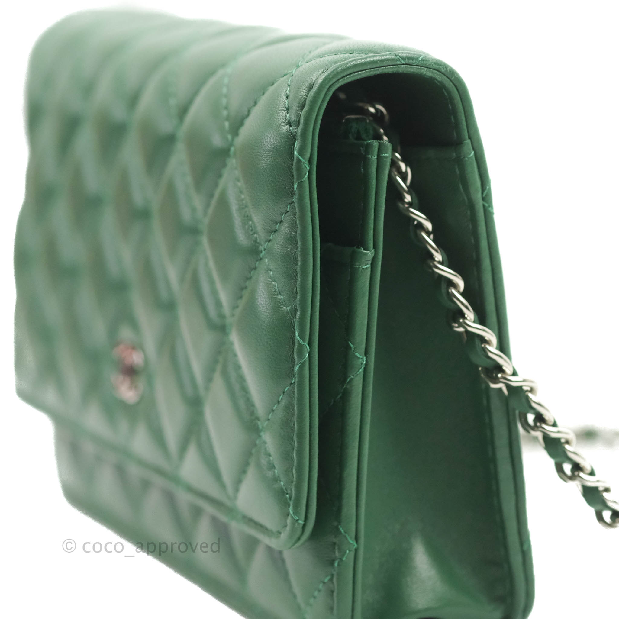 Chanel Quilted Classic Wallet on Chain WOC Green Lambskin Silver