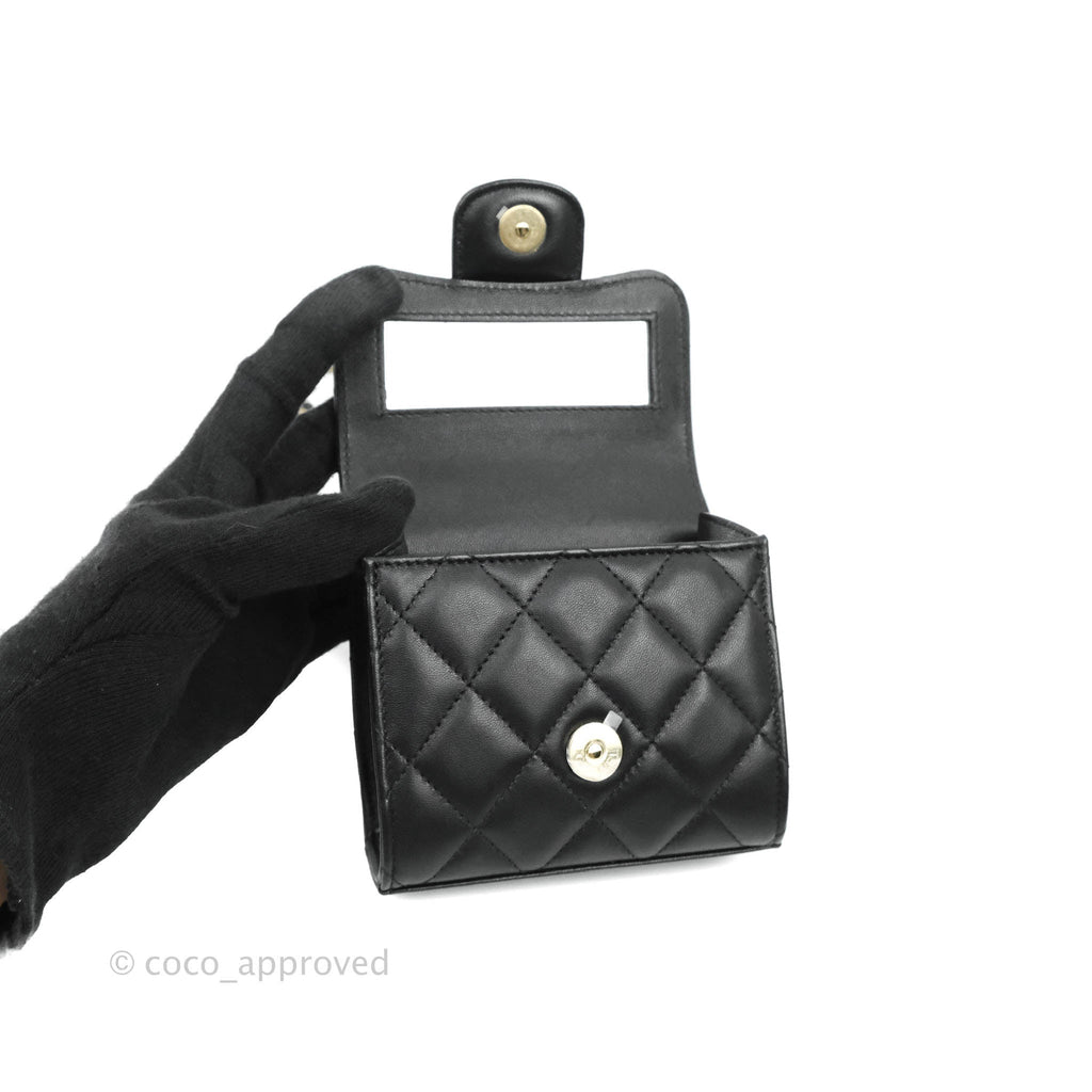 Chanel Mini Handle Clutch With Chain Black Lambskin Gold Hardware 22P