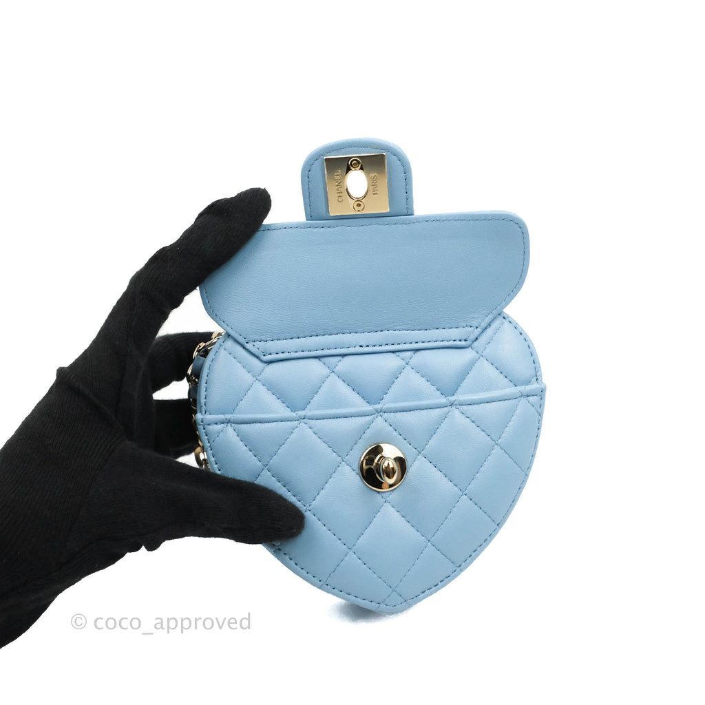 Chanel Small Heart Bag Blue Lambskin Gold Hardware 22S