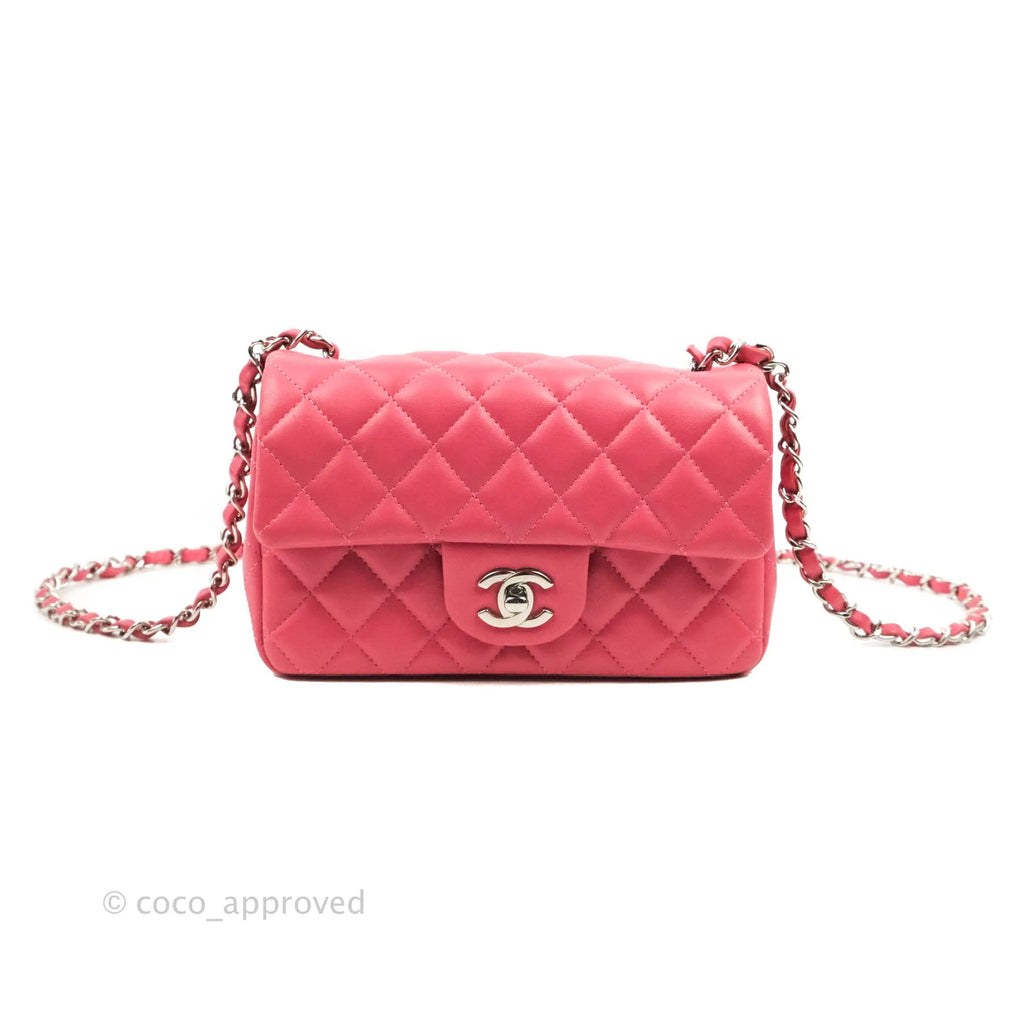 Chanel Quilted Mini Rectangular Flap Pink Lambskin Silver Hardware