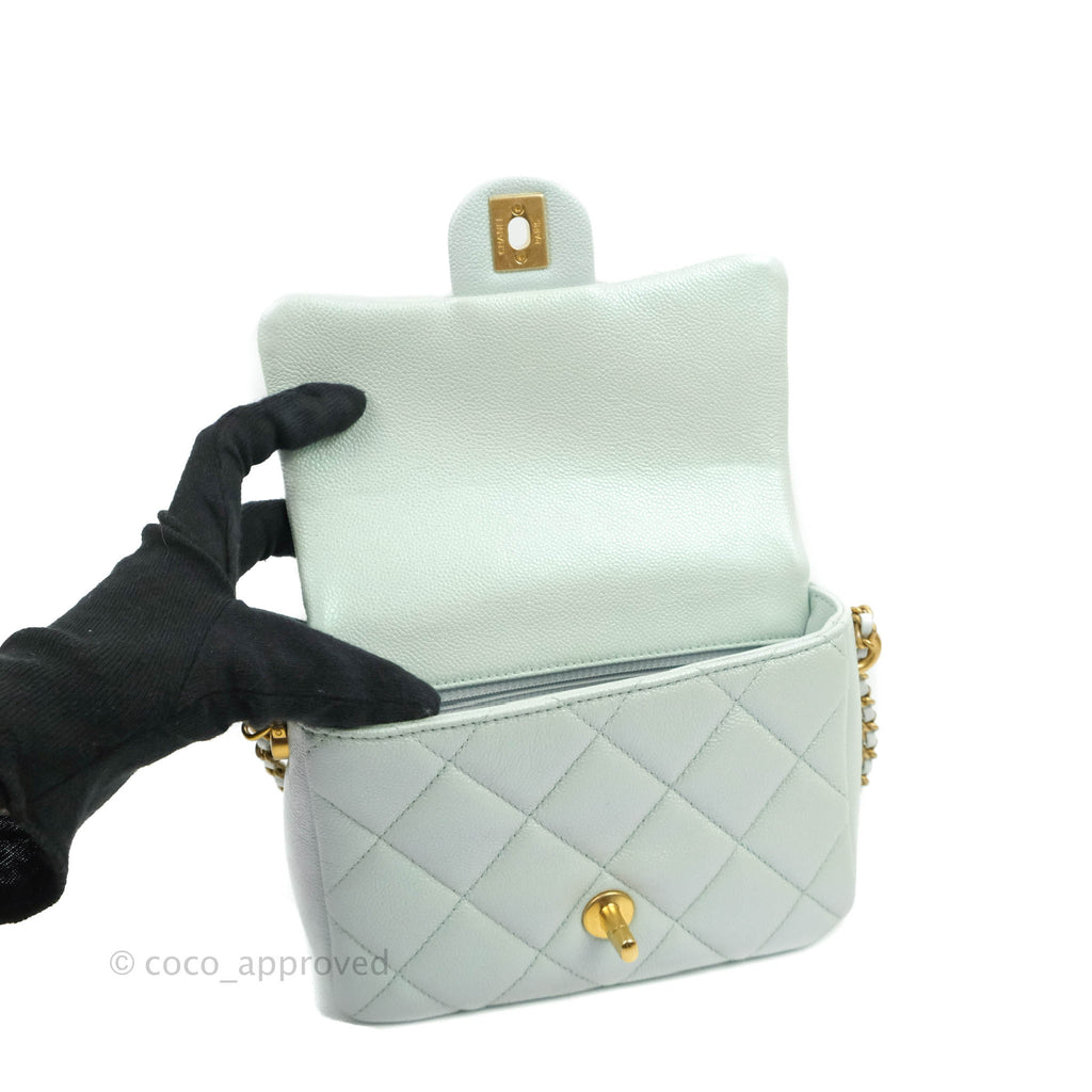 Chanel Quilted My Perfect Mini Iridescent Mint Green Caviar Aged Gold Hardware 21K