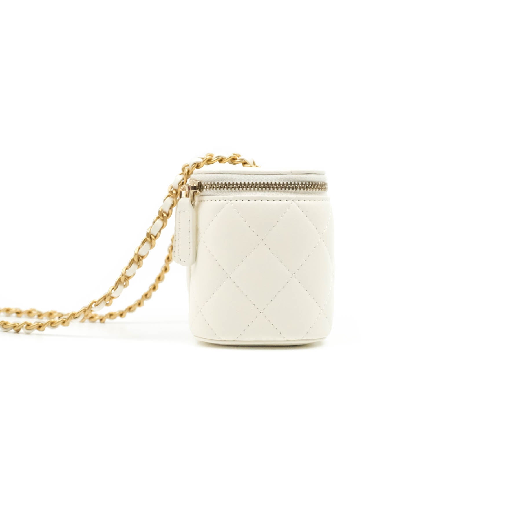 Chanel Mini Pearl Crush Vanity With Chain White Lambskin Aged Gold Har –  Coco Approved Studio