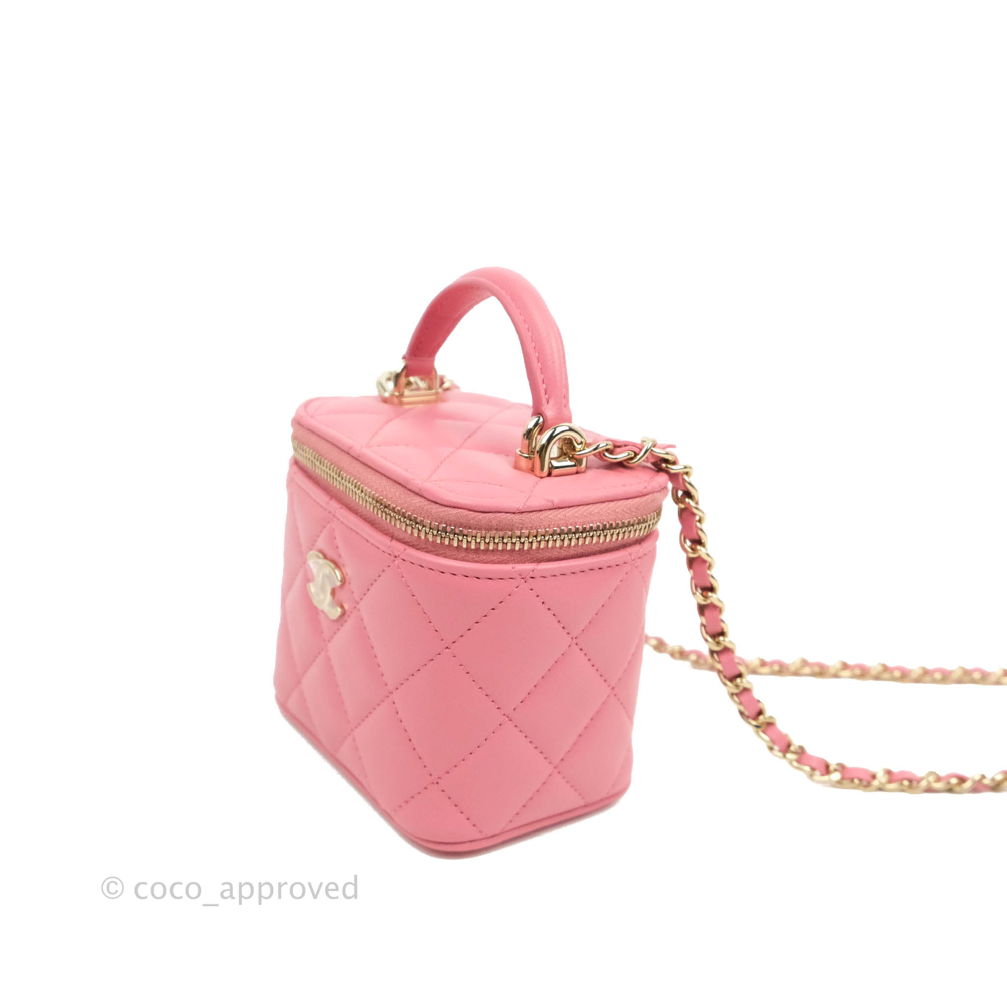 Chanel Mini Round Top Handle Vanity Case Dark Pink Lambskin Gold