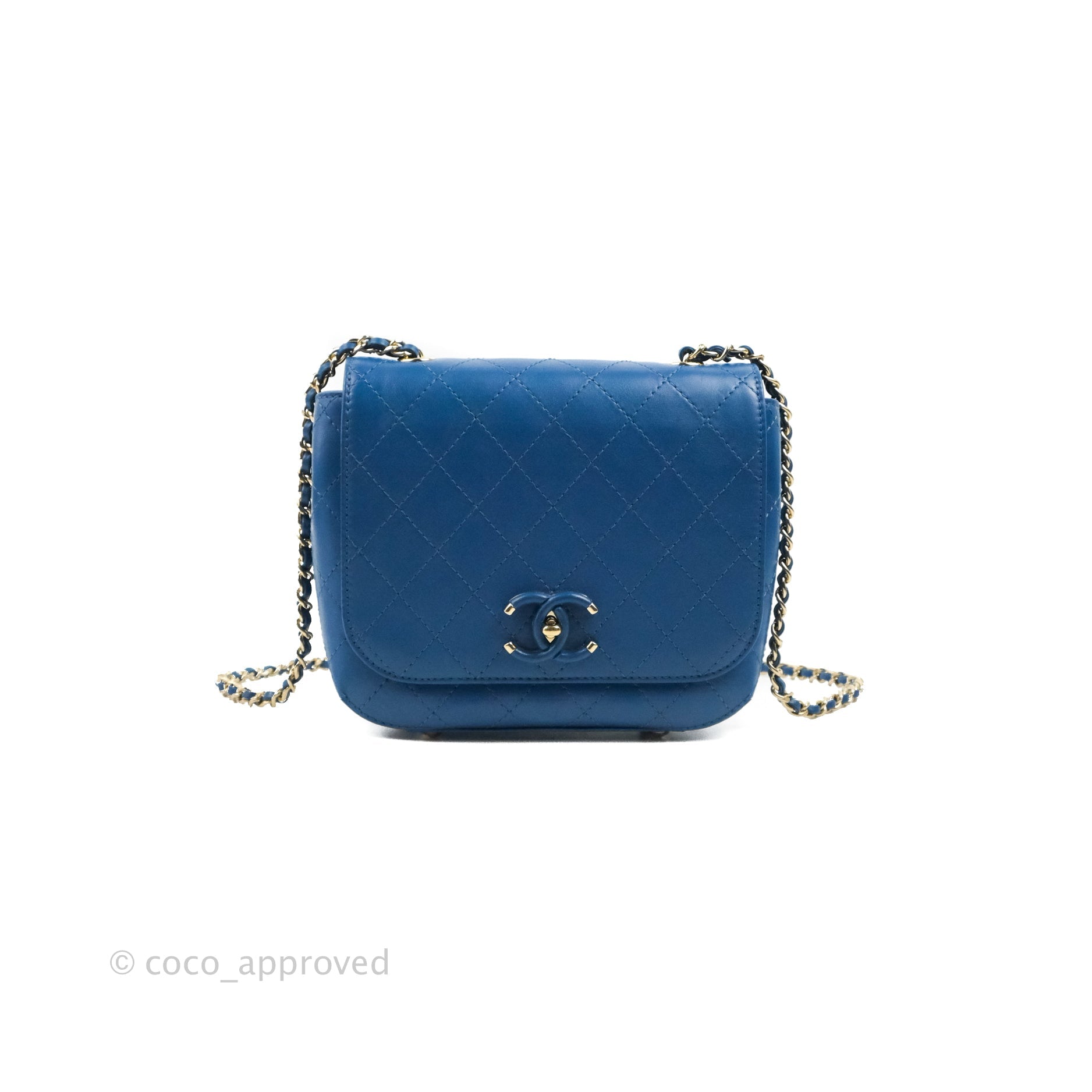 CHANEL Grained Calfskin Quilted Large CC Box Flap Blue 437013