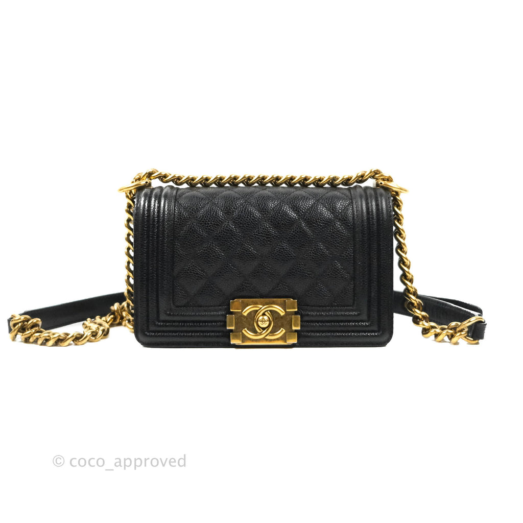 Chanel Quilted Small Boy Black Caviar Aged Gold Hardware