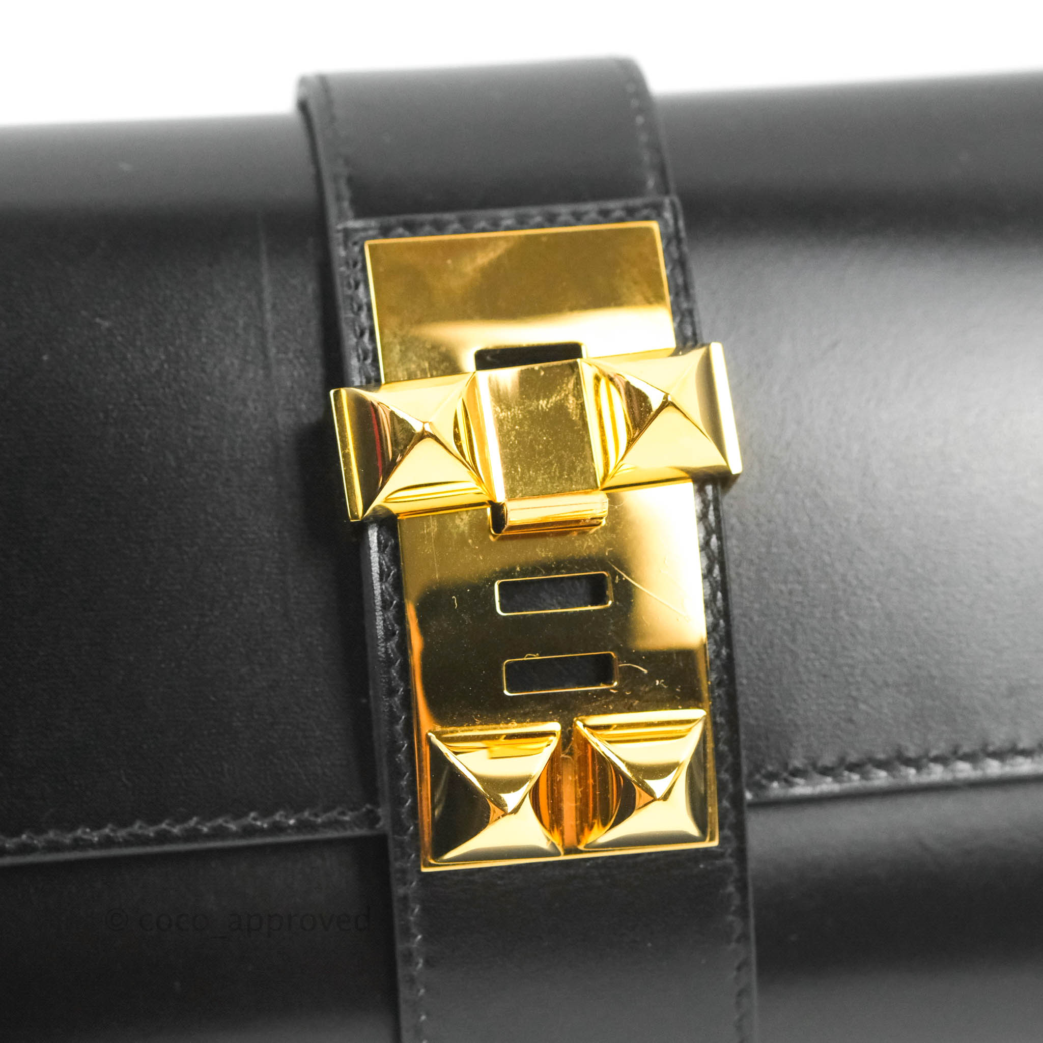 Hermes Medor 23 Clutch Black Box Leather Gold Hardware – Coco