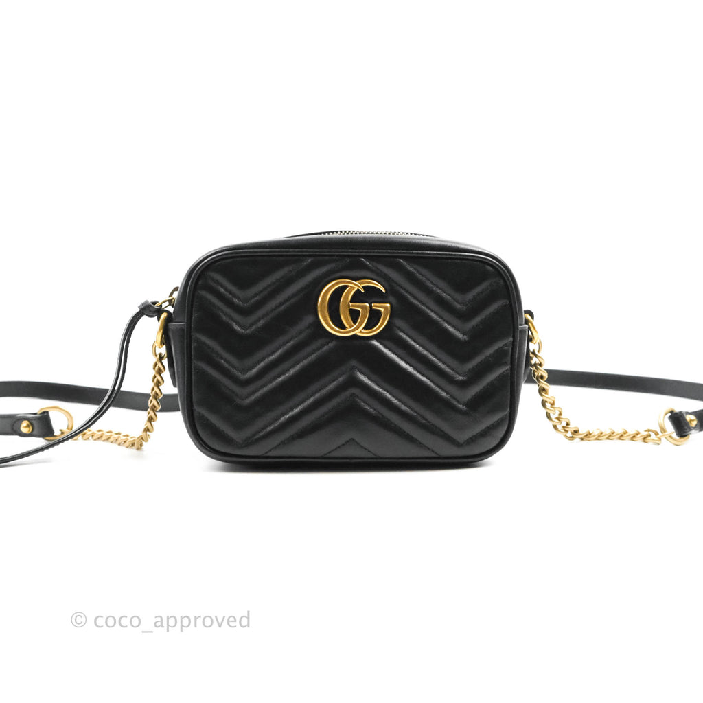 Gucci Mini Matelasse GG Marmont Camera Bag Black Calfskin Gold Hardware