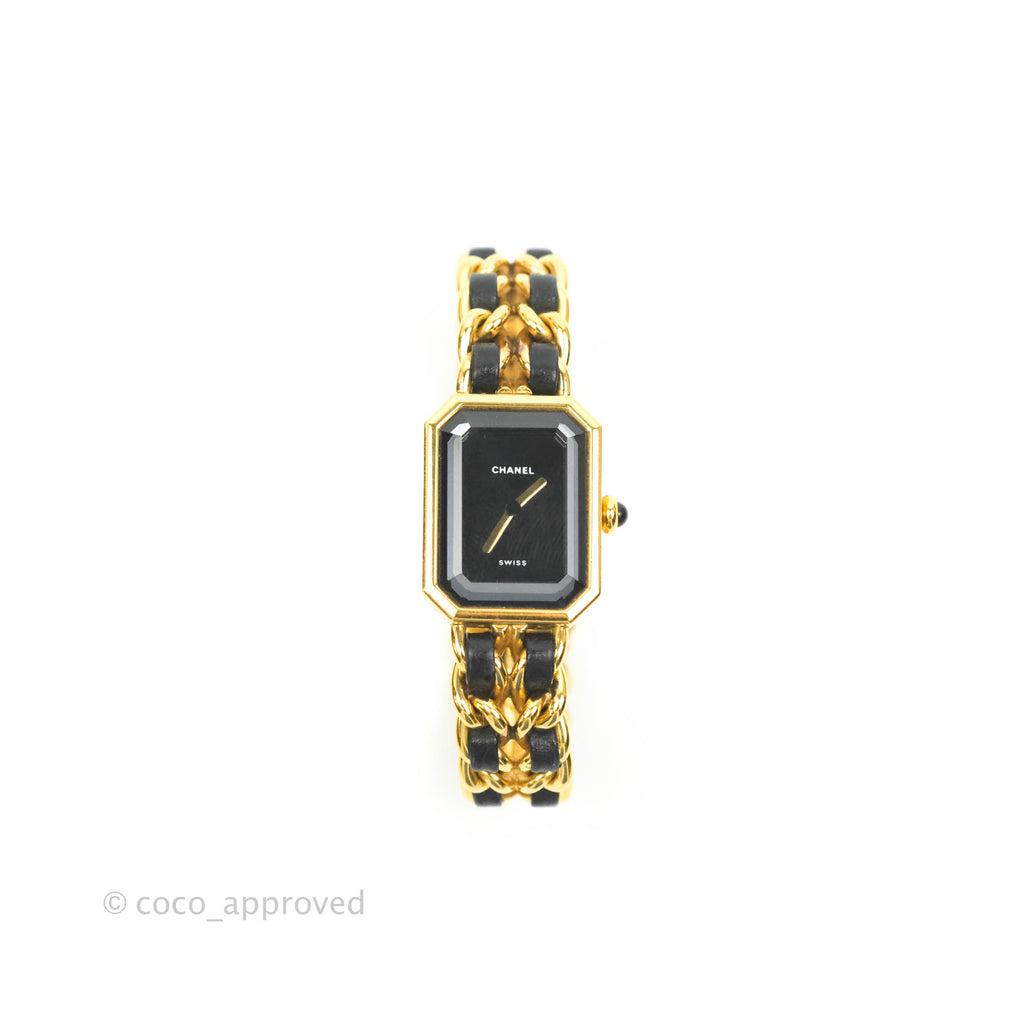 Chanel Vintage Première Watch Black Leather Gold Plated 