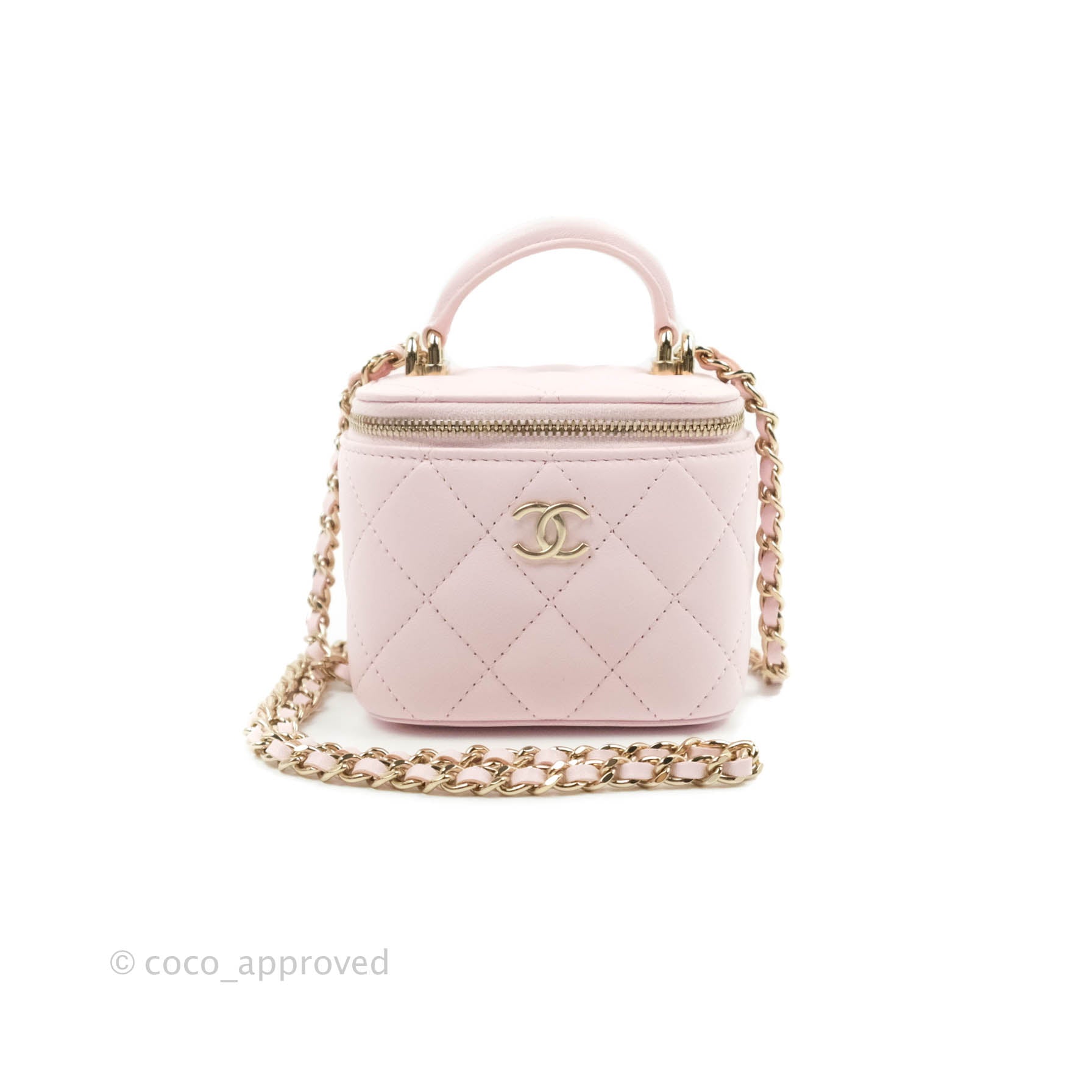 Chanel Mini Top Handle Vanity With Chain Light Pink Lambskin Gold