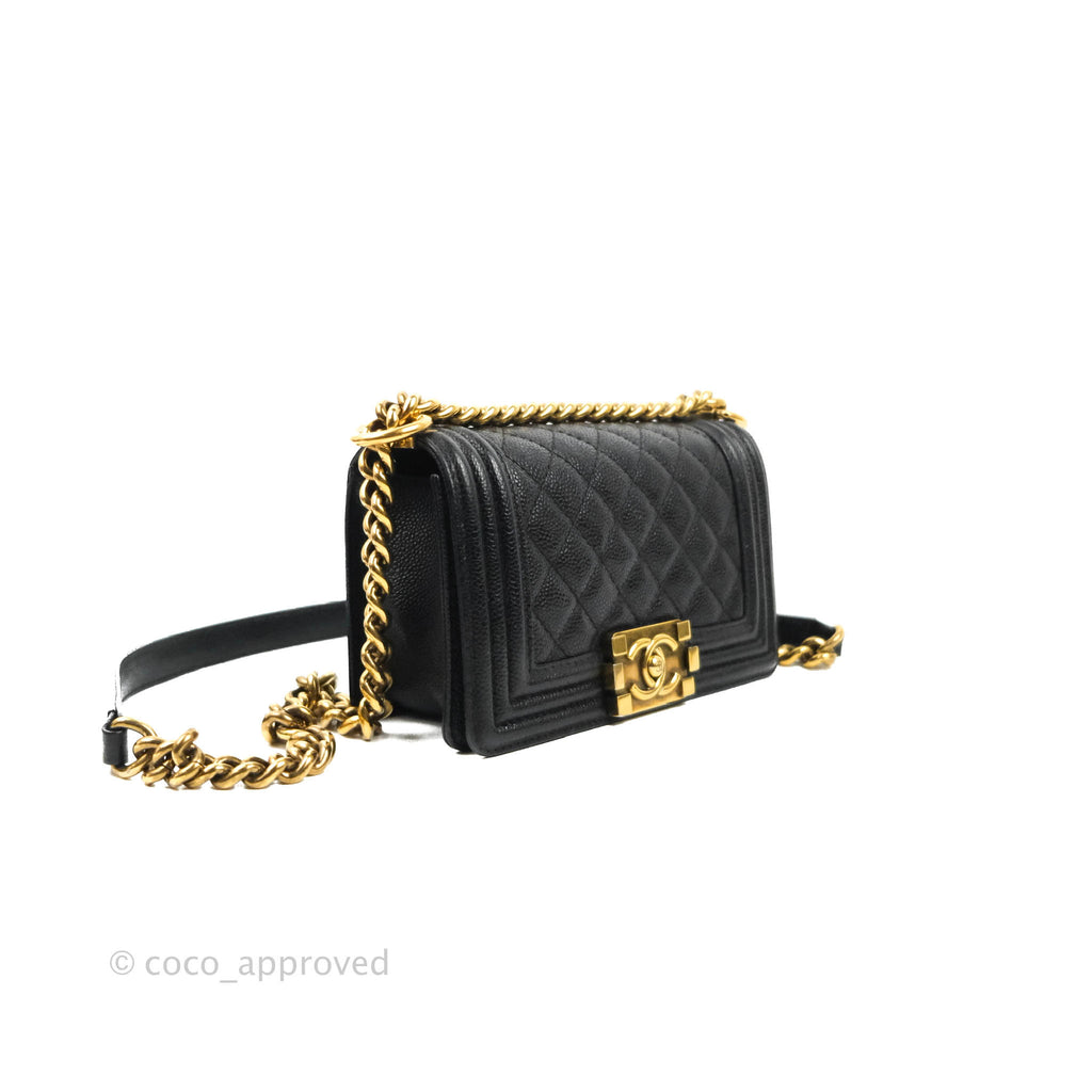 Chanel Quilted Small Boy Black Caviar Aged Gold Hardware – Coco