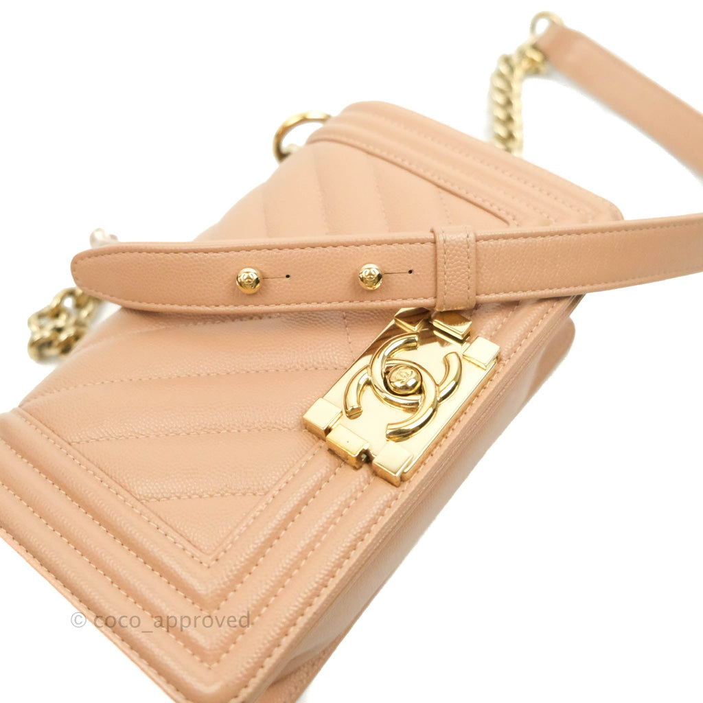 Chanel Beige Small Chevron Boy Bag Gold Hardware Available For