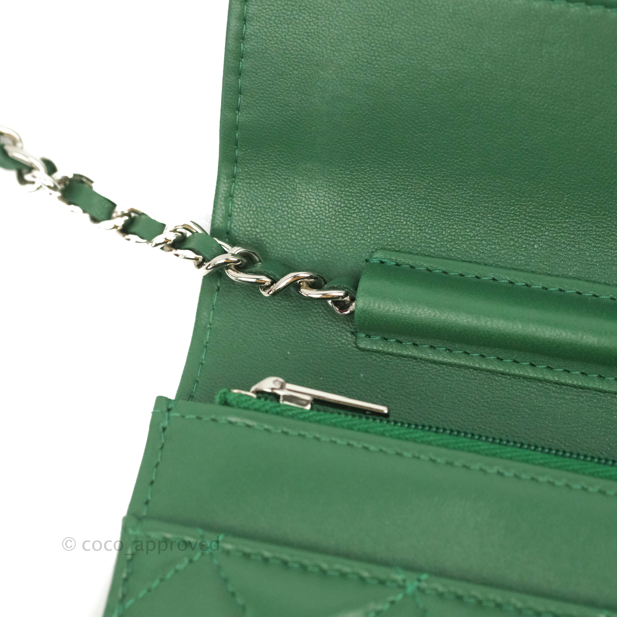CHANEL Caviar Quilted Wallet On Chain WOC Light Green 912328