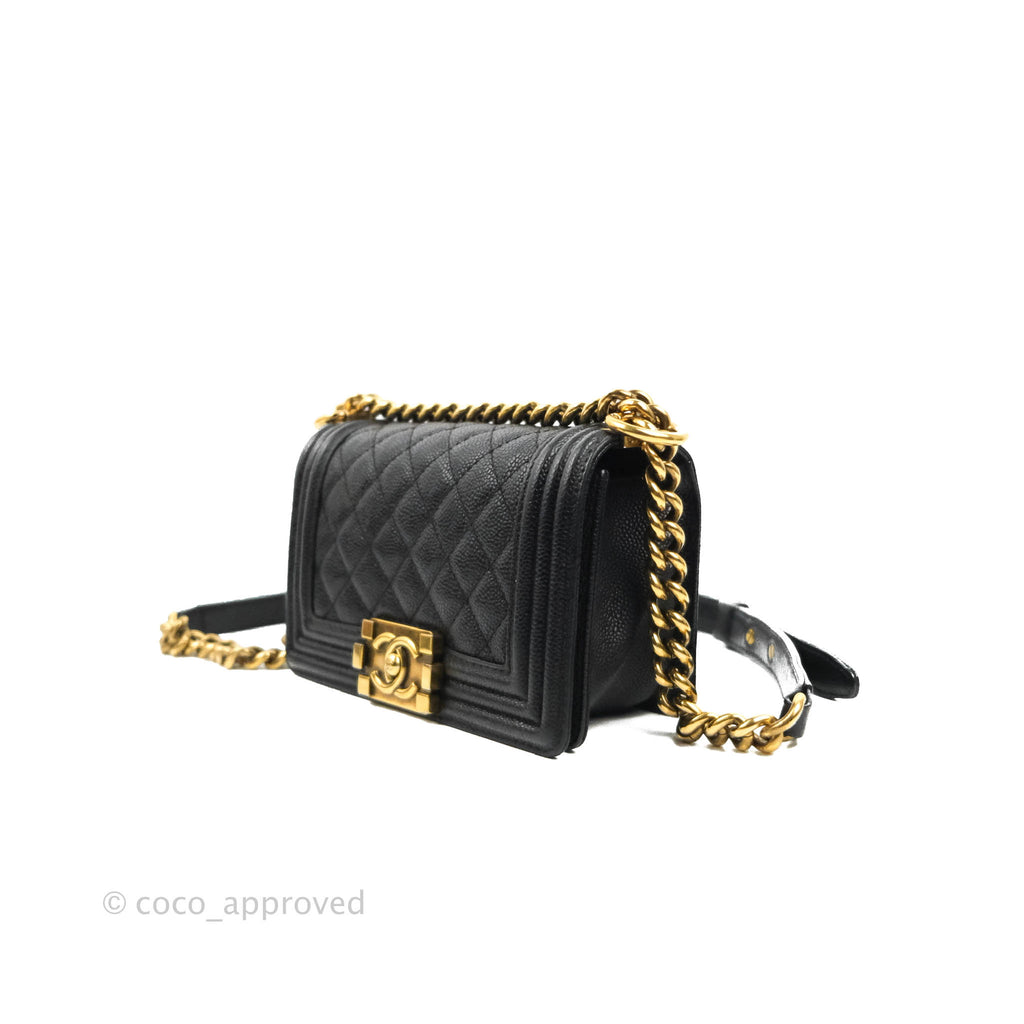 Chanel Quilted Small Boy Black Caviar Aged Gold Hardware