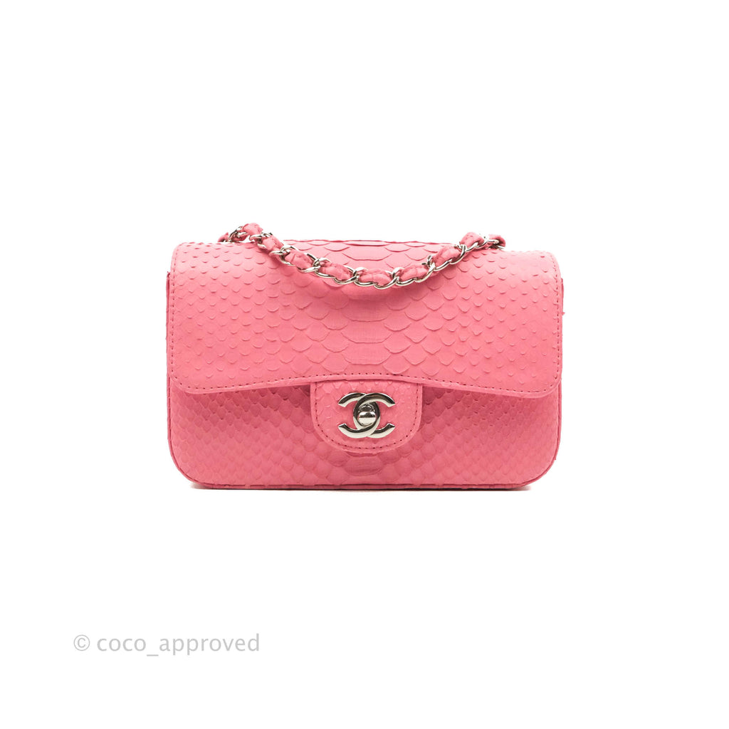 Chanel Quilted Mini Rectangular Python Pink Silver Hardware