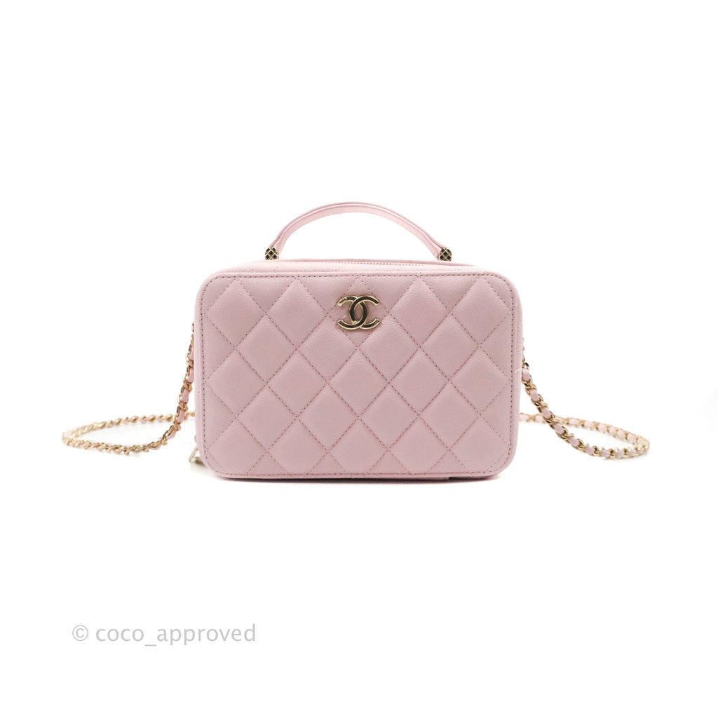 Chanel Quilted Top Handle Vanity Case Caviar Light Pink Gold Hardware