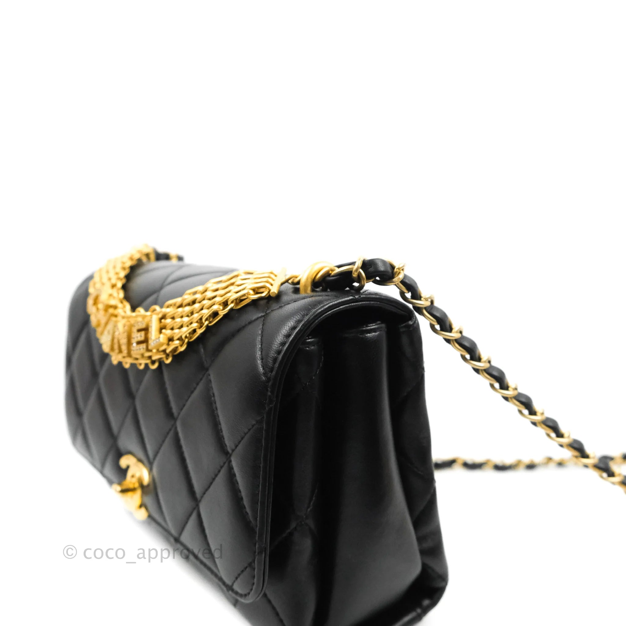CHANEL Lambskin Quilted Mini CC Crystal Logo Chain Flap Black 1129375