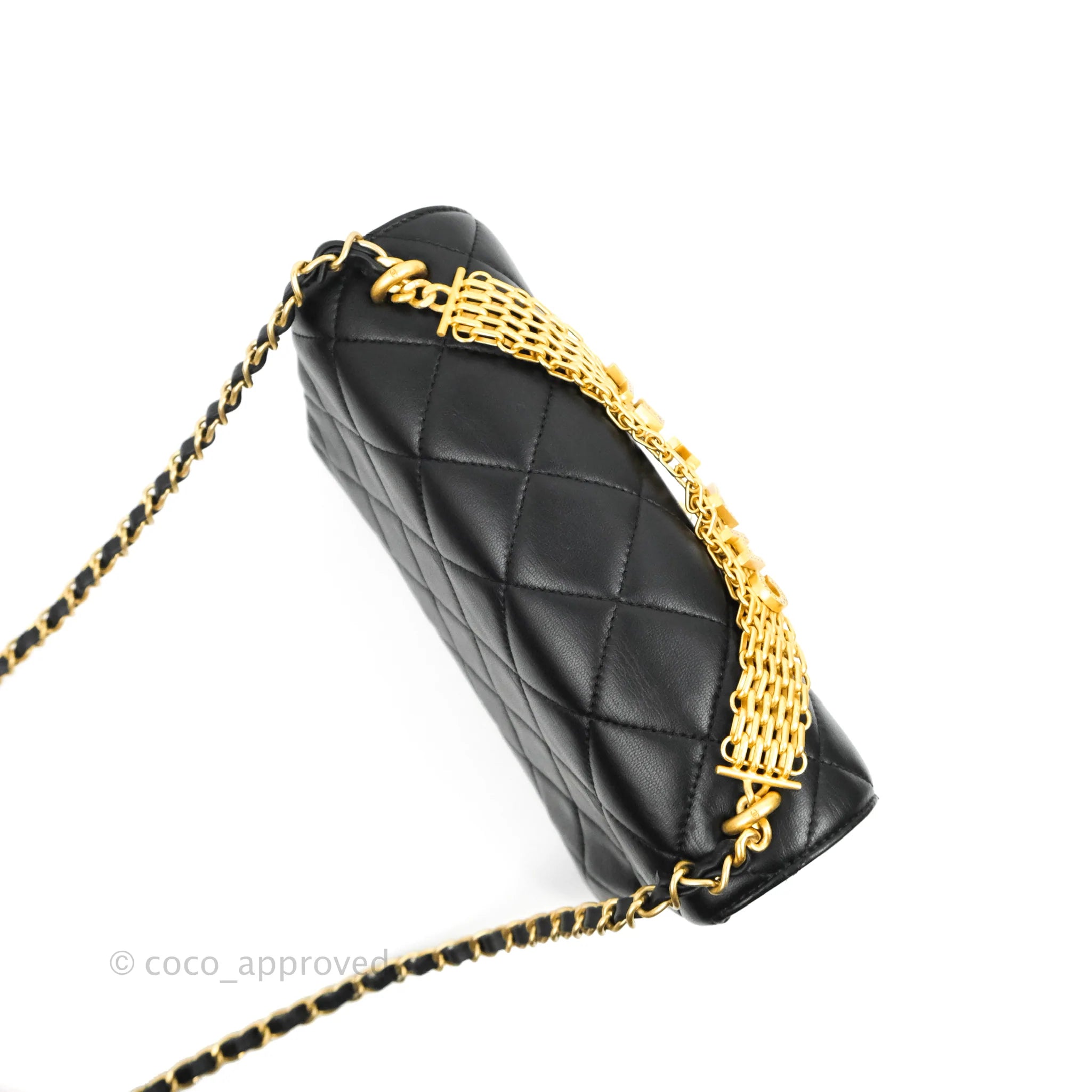 CHANEL Metallic Lambskin Quilted Mini CC Crystal Logo Chain Flap Gold  1001441