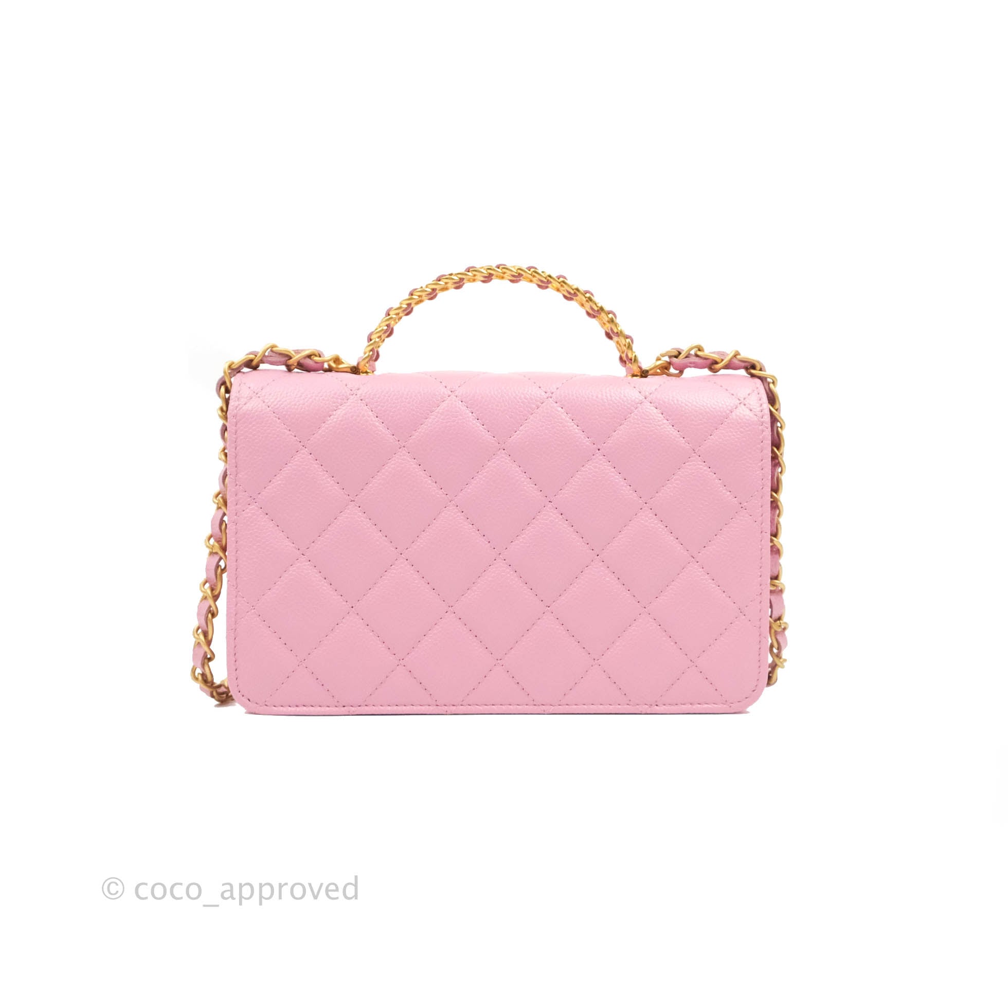 chanel pink wallet on chain black