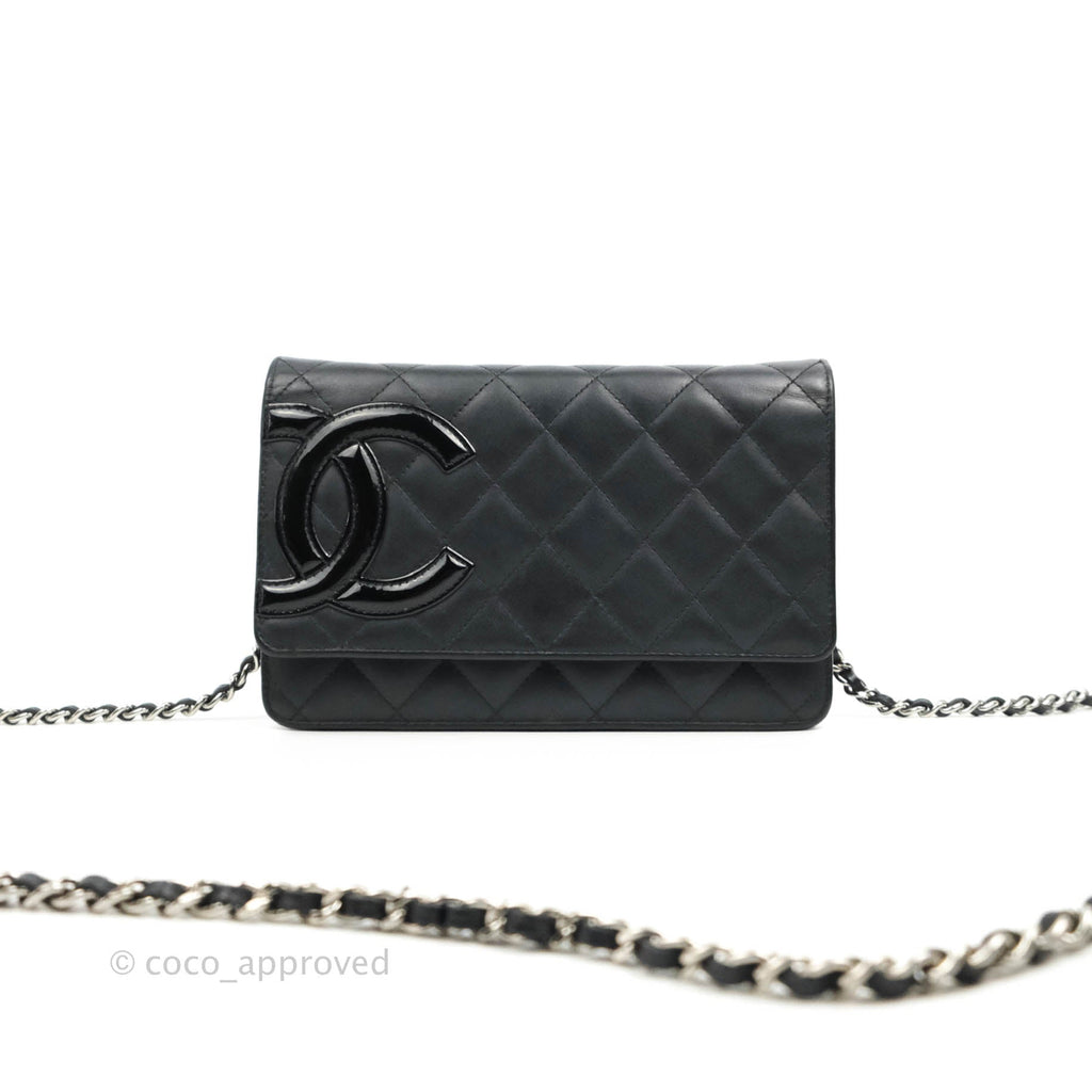 Chanel Calfskin Quilted Cambon Wallet on Chain WOC Black Silver Hardware