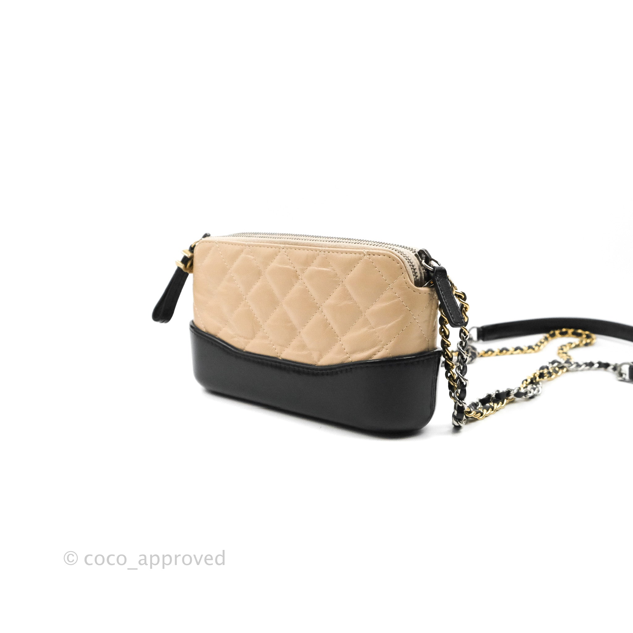 Chanel Beige/Black Quilted Calfskin Leather Gabrielle Clutch with Chain Bag