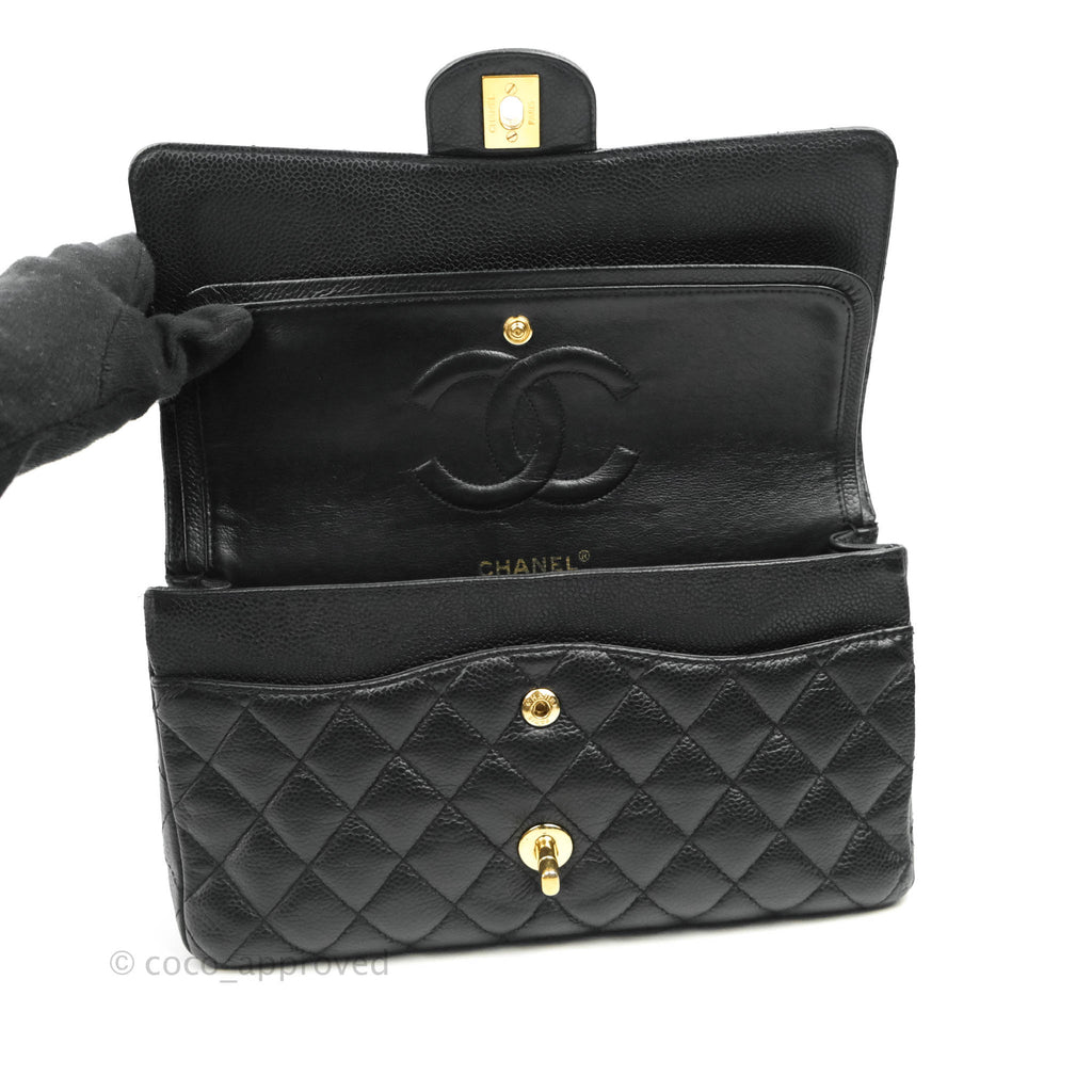 Chanel Vintage Classic M/L Medium Flap Quilted Black Caviar Gold Hardware
