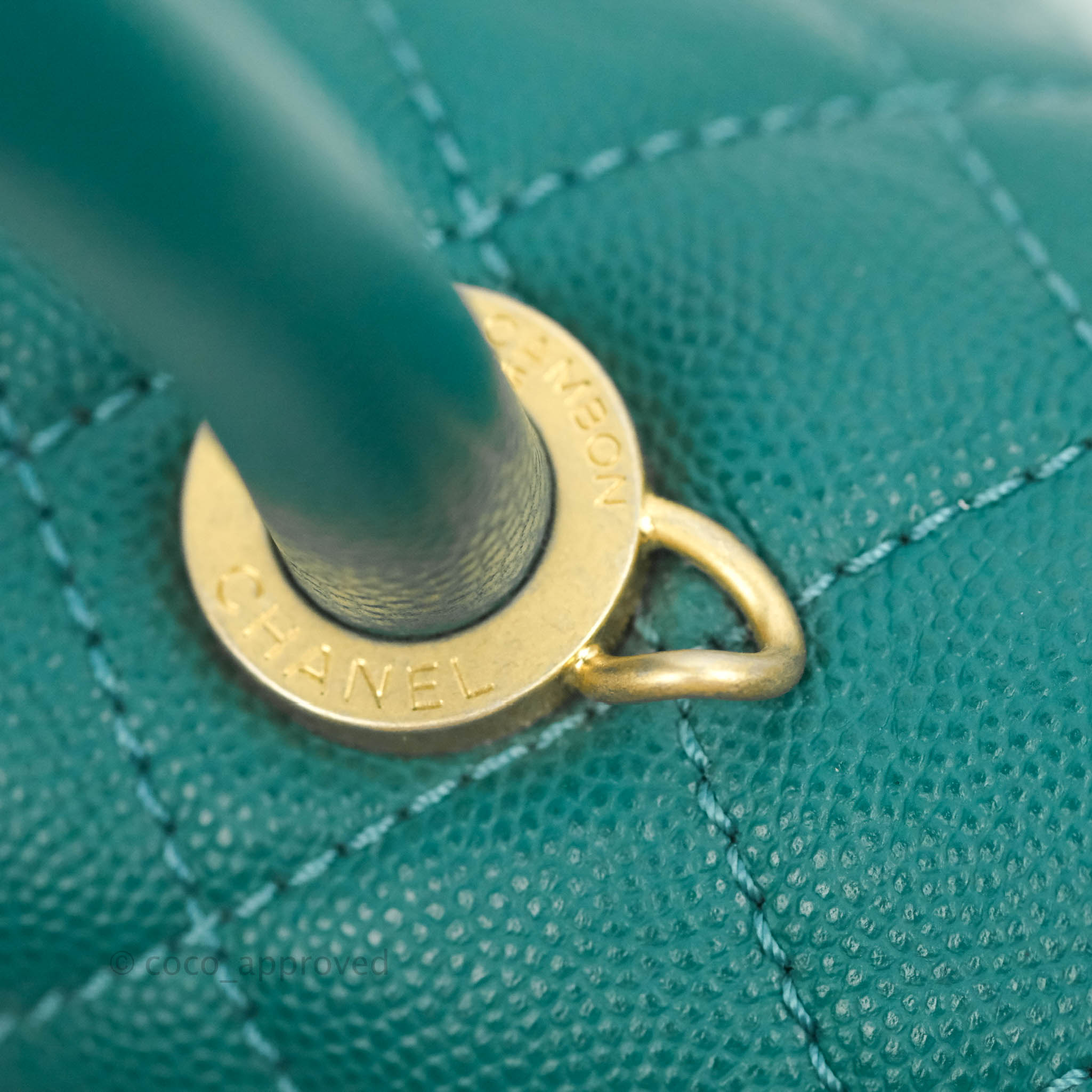 Chanel Small Coco Handle Flap Bag Green Caviar Light Gold Hardware   Madison Avenue Couture