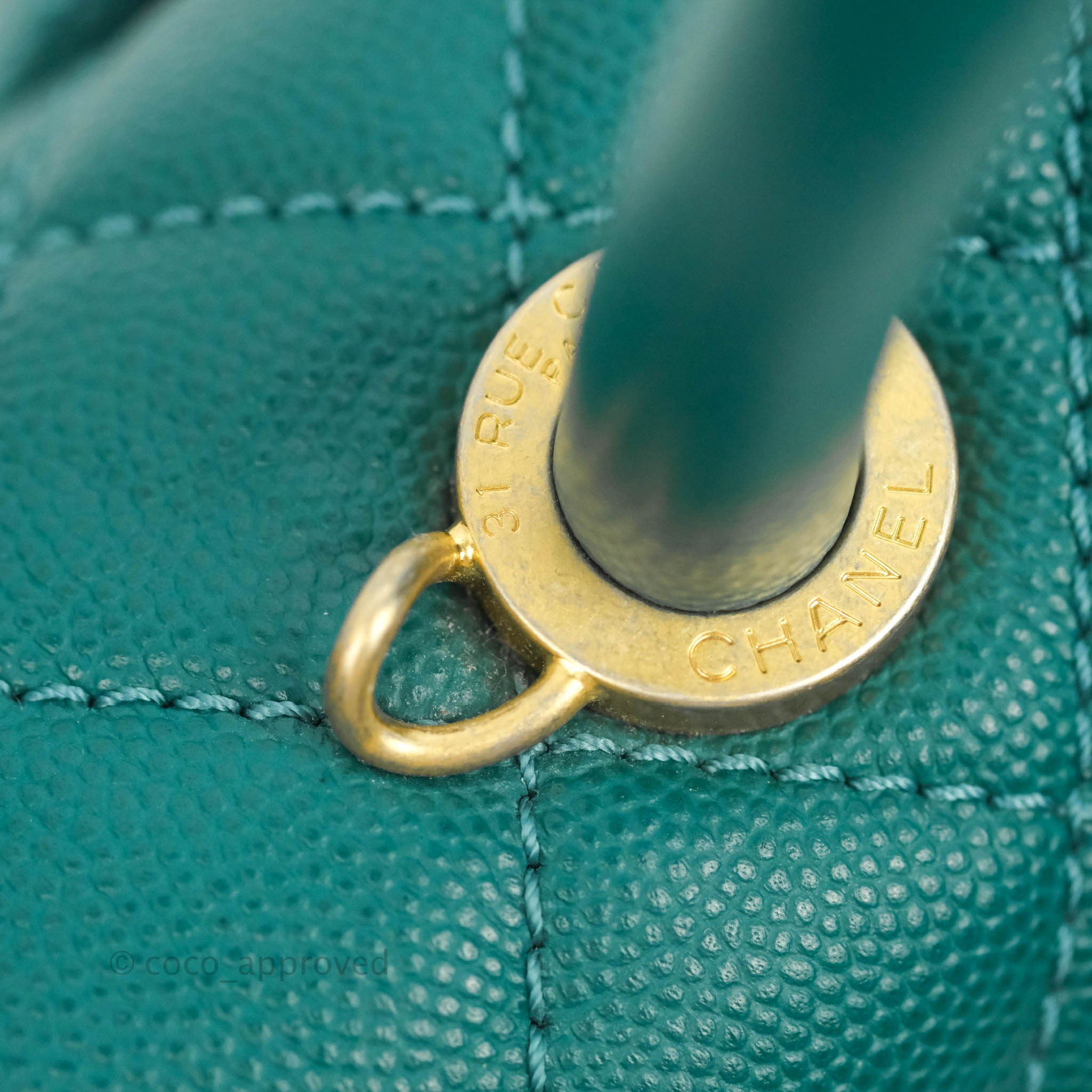 Chanel Small Quilted Coco Handle Teal Green Caviar Gold Hardware