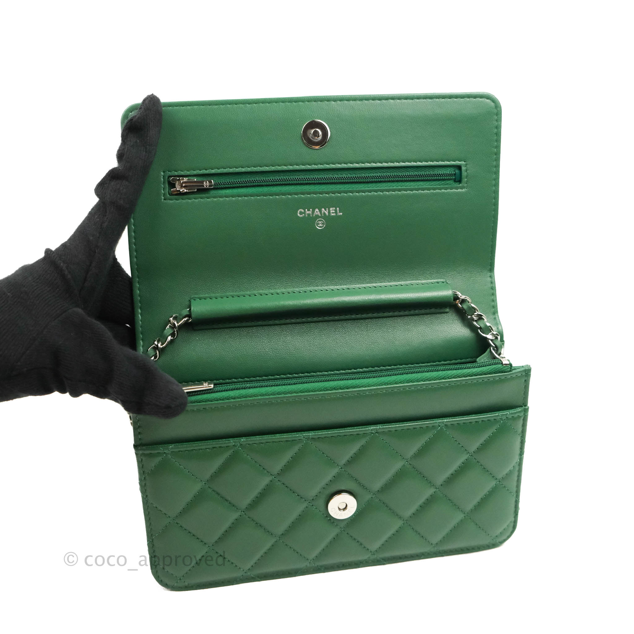 Chanel Classic Wallet on Chain Ap0250 Y04059 NL298, Green, One Size