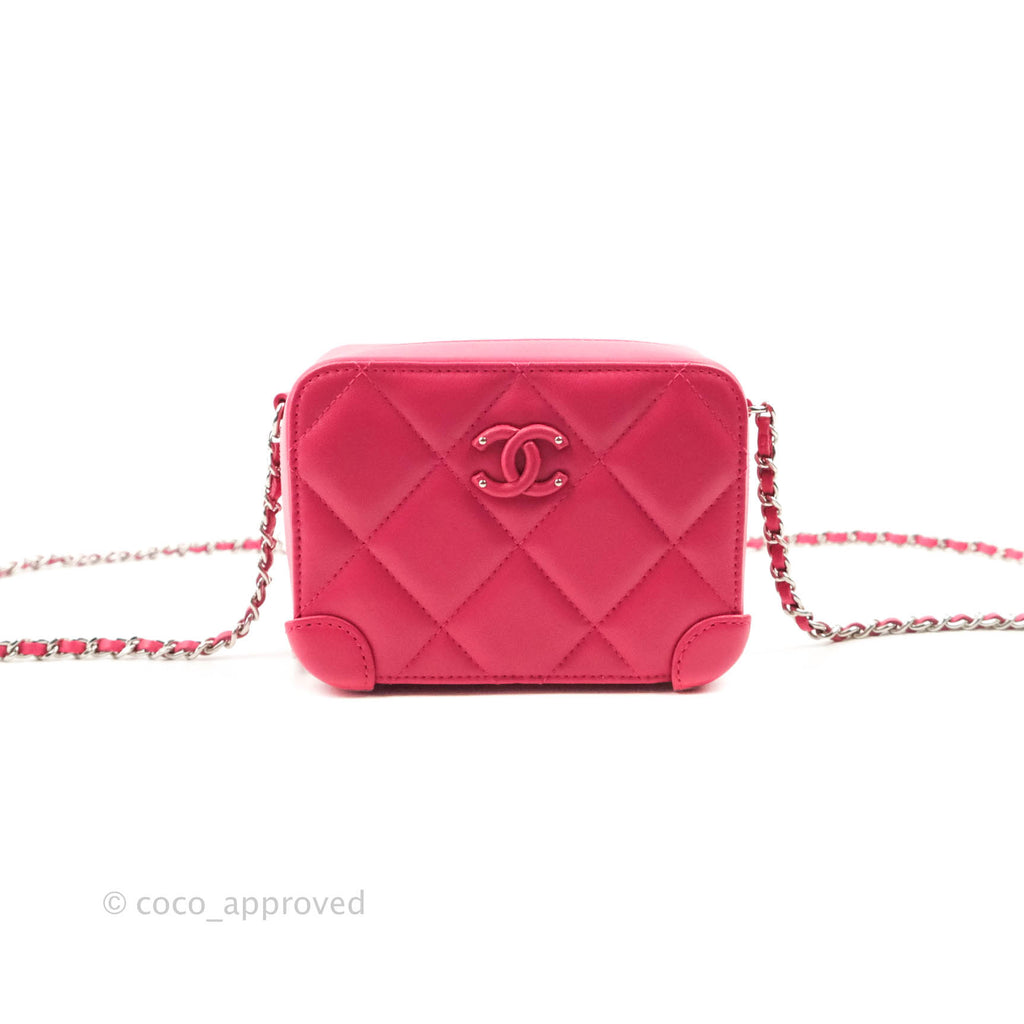 Chanel Mini Quilted Camera Case Pink Lambskin Silver Hardware