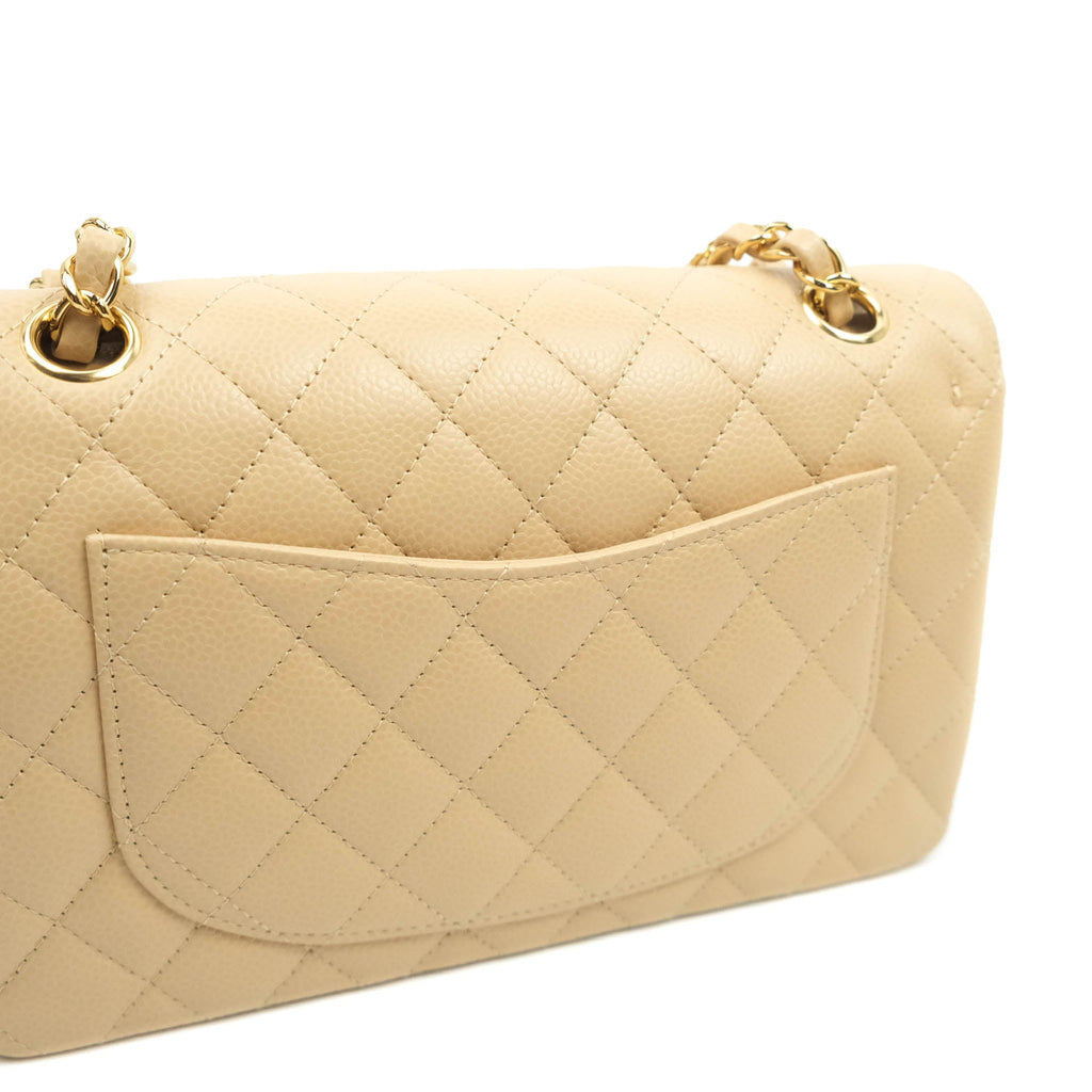 Chanel Classic Small S/M Quilted Flap Beige Caviar Gold Hardware