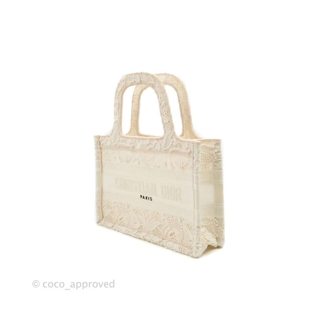 Dior Mini Book Tote Natural Macramé-Effect Embroidery