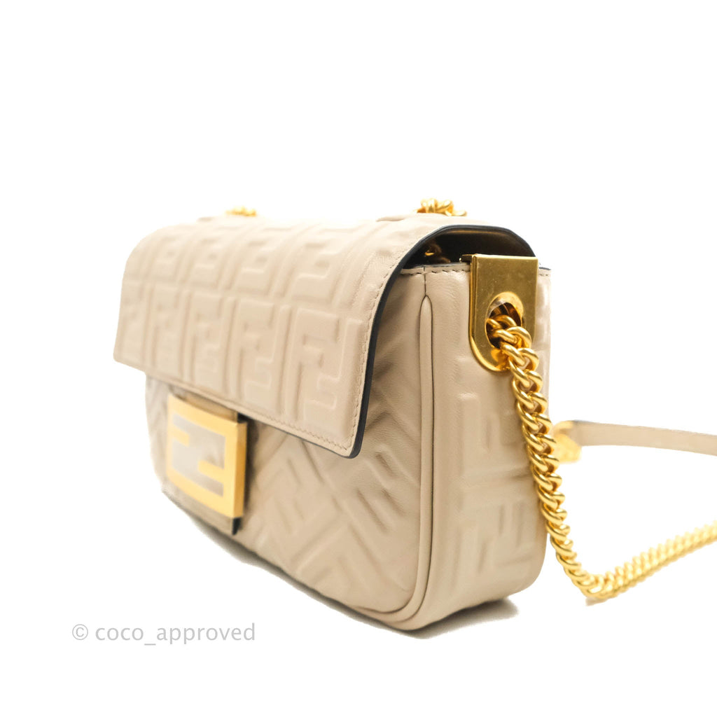 Fendi Baguette Chain Midi Light Grey Lambskin Bag